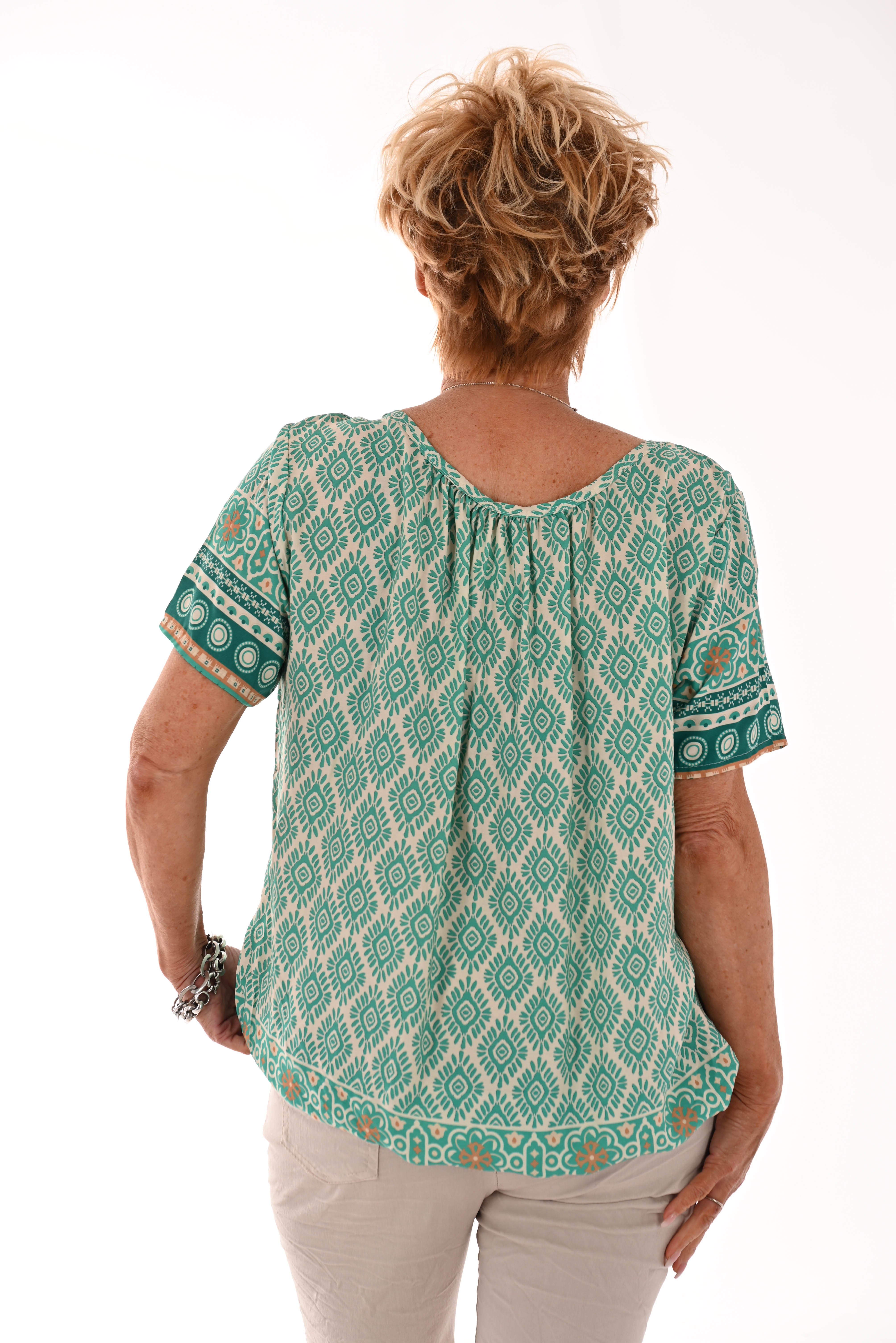 Ballon top print zon turquoise