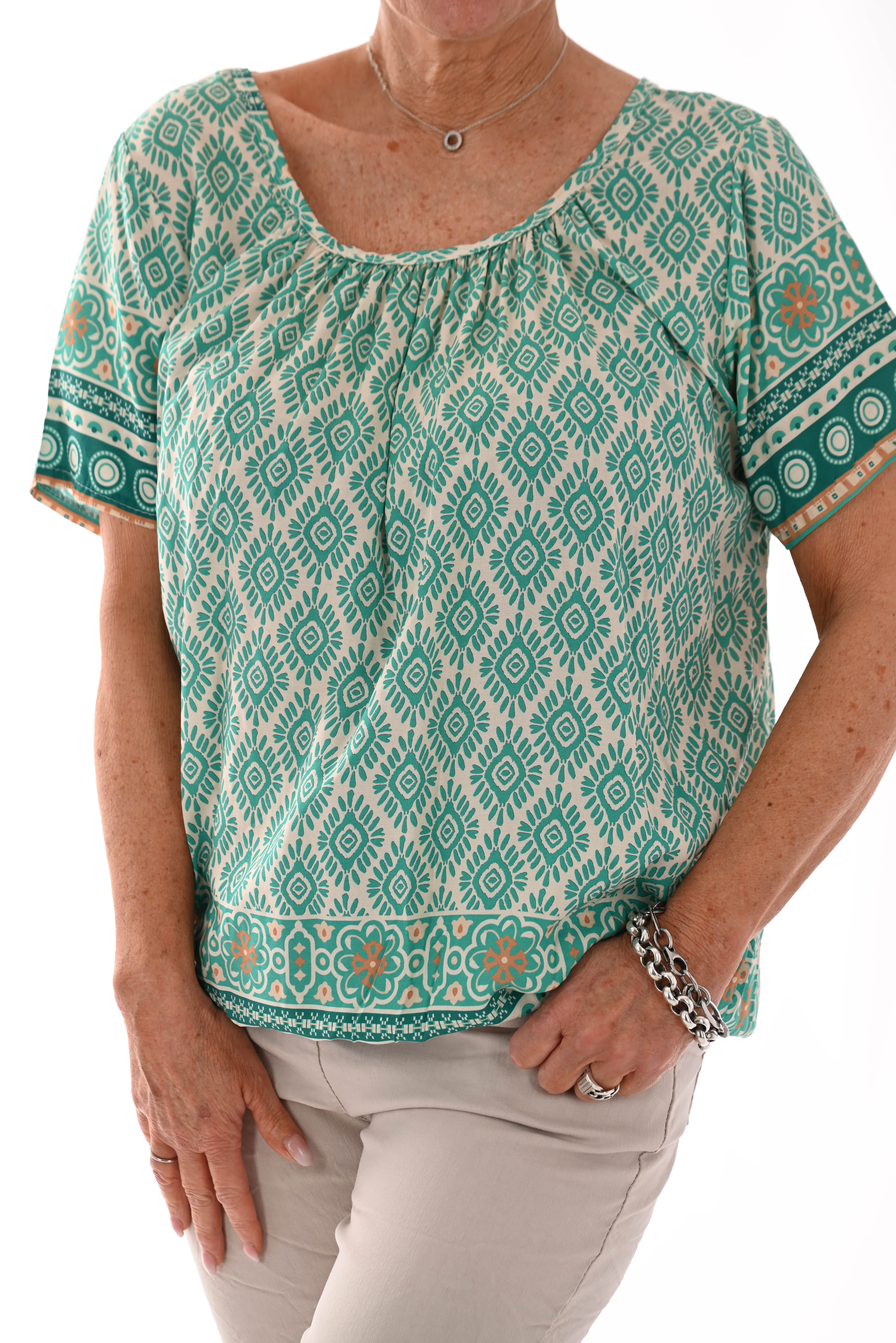 Ballon top print zon turquoise
