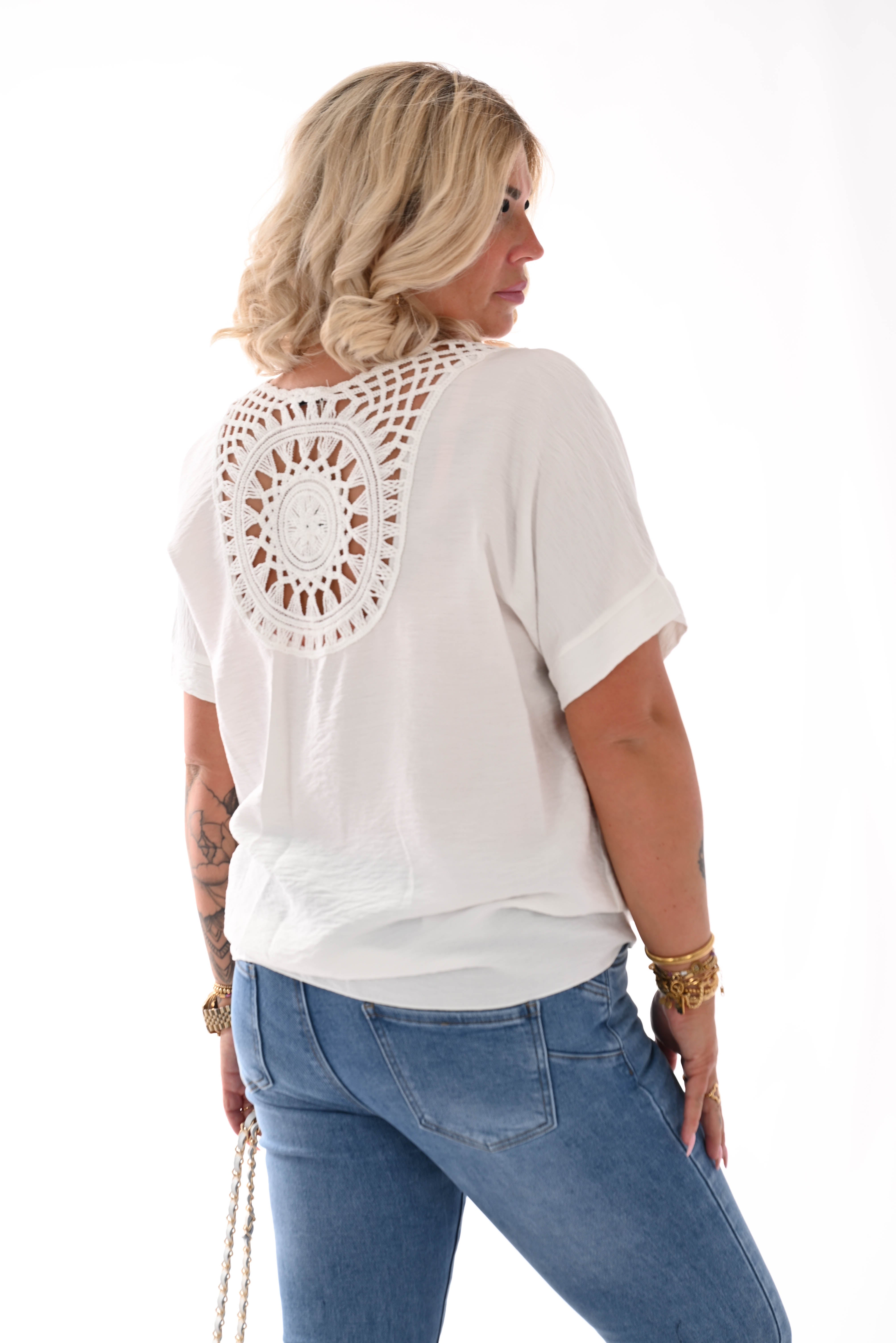 Top gehaakte rug knoop detail wit