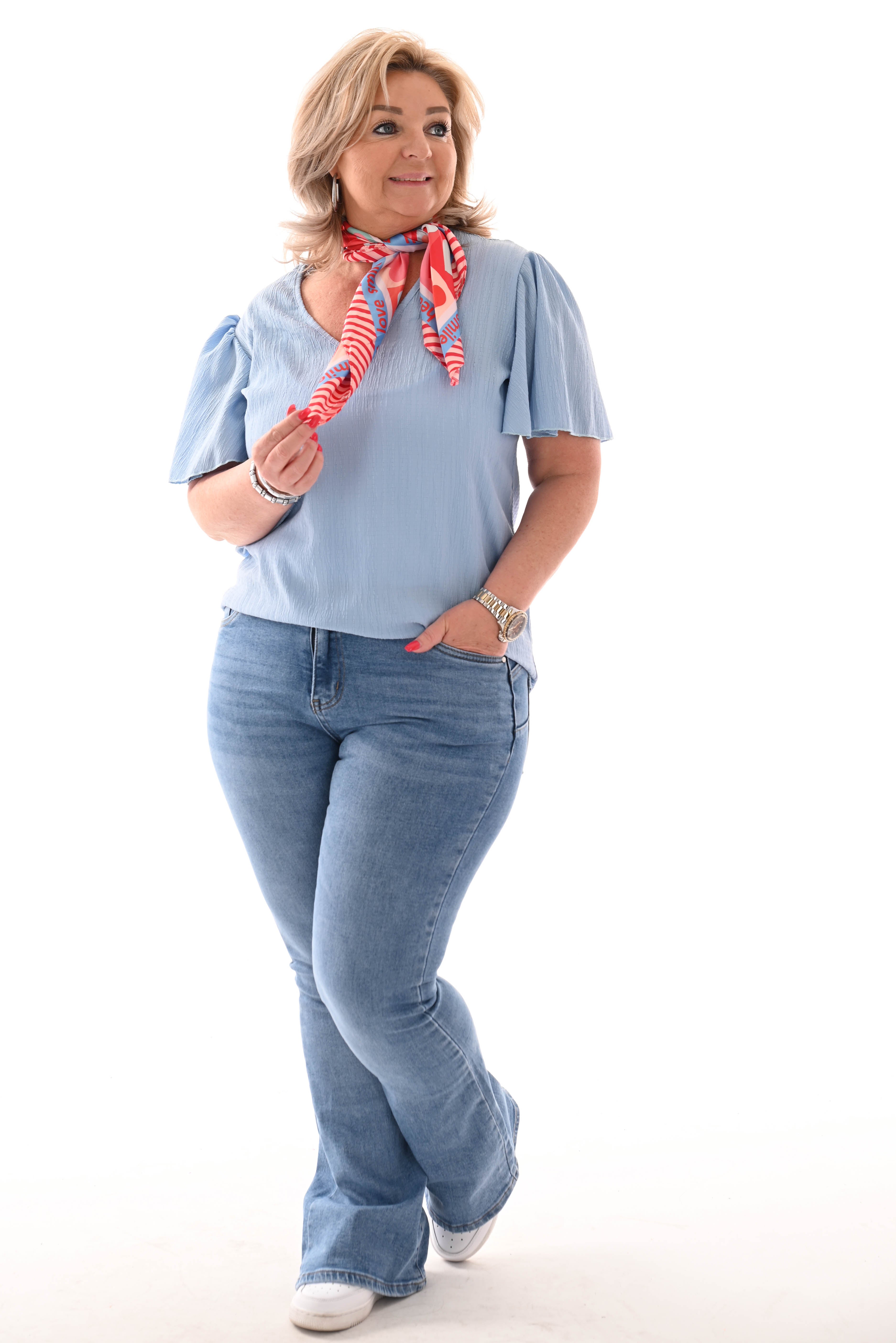 Top kanten rug blauw