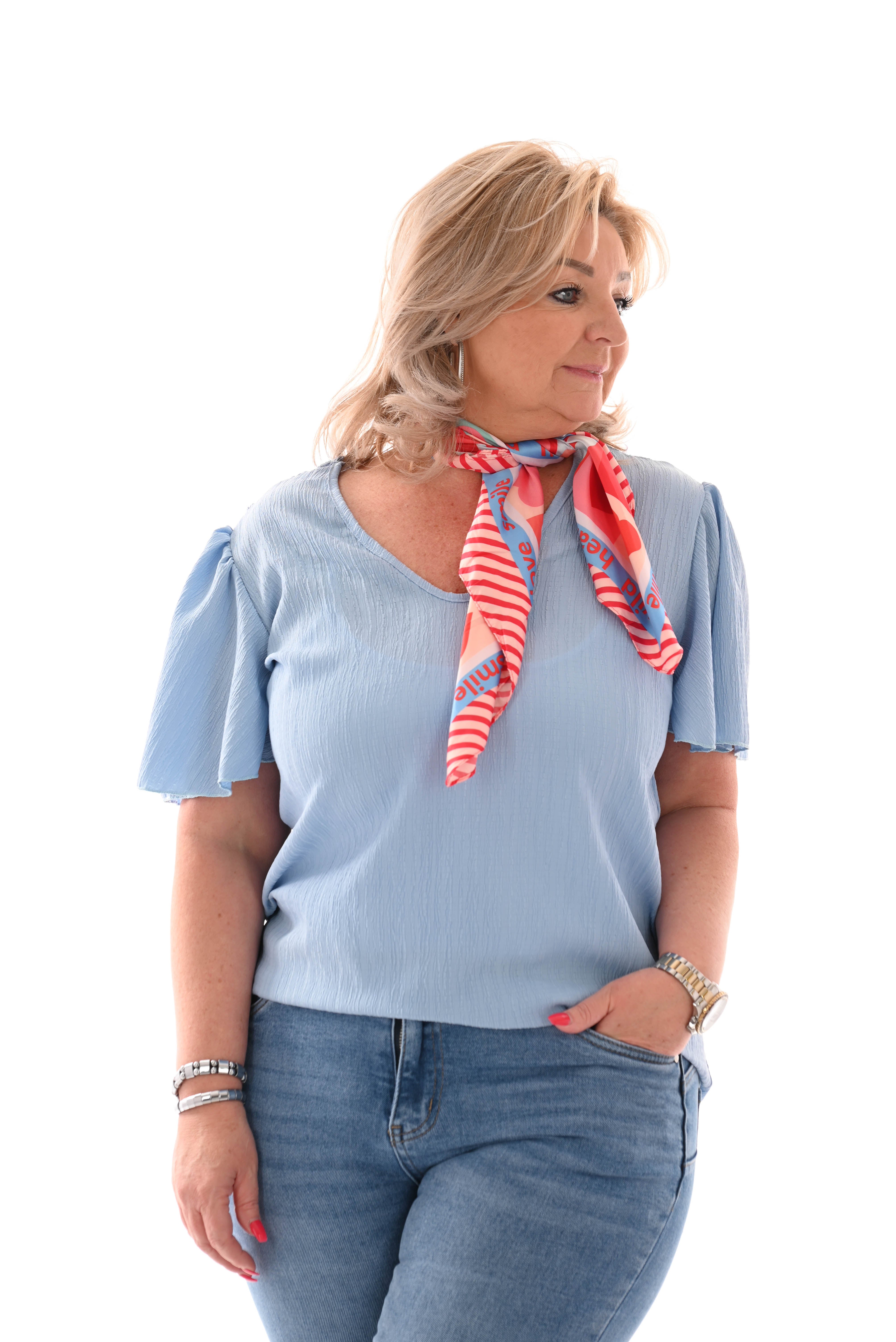Top kanten rug blauw