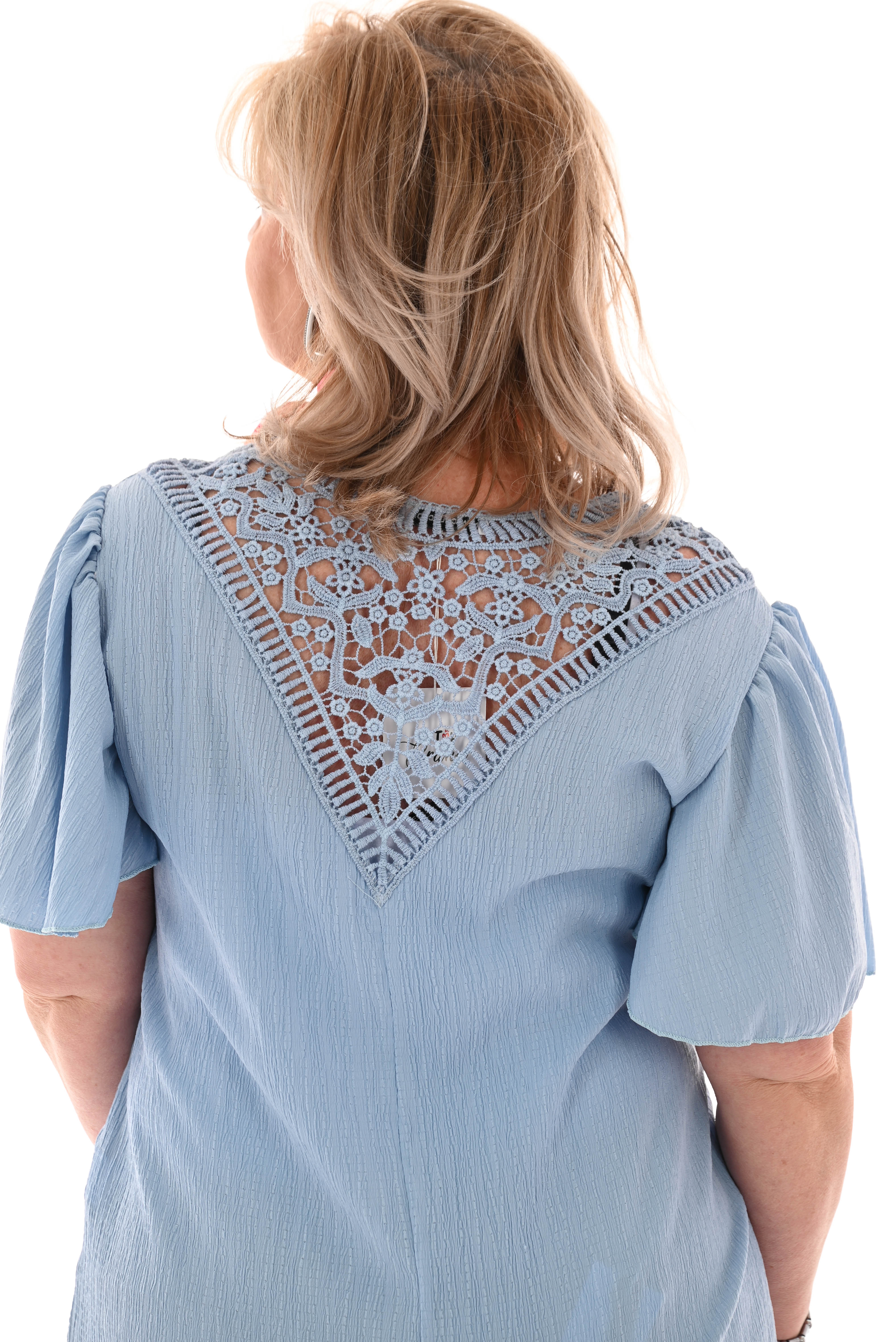 Top kanten rug blauw