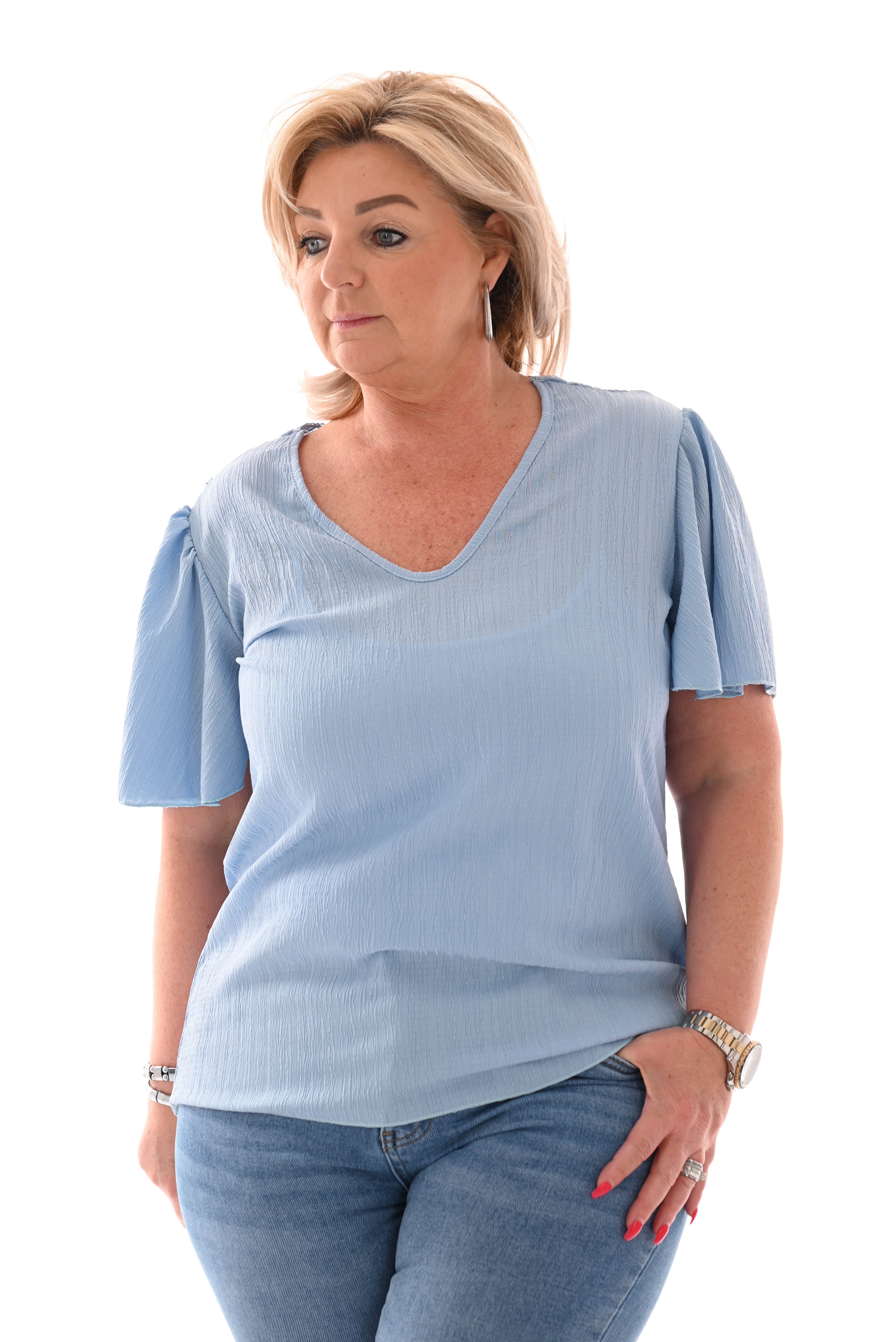 Top kanten rug blauw