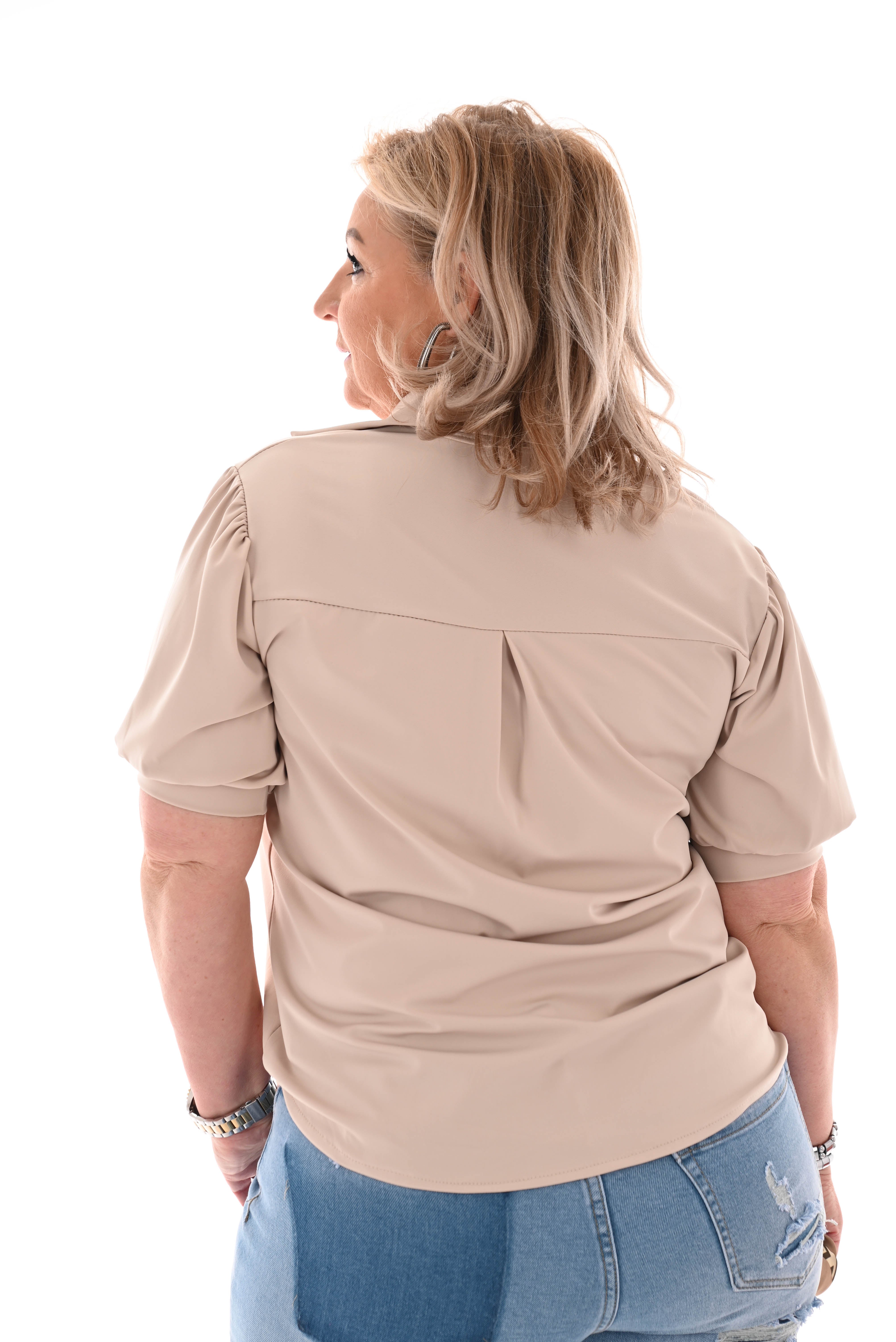 Blouse korte mouwen uni beige