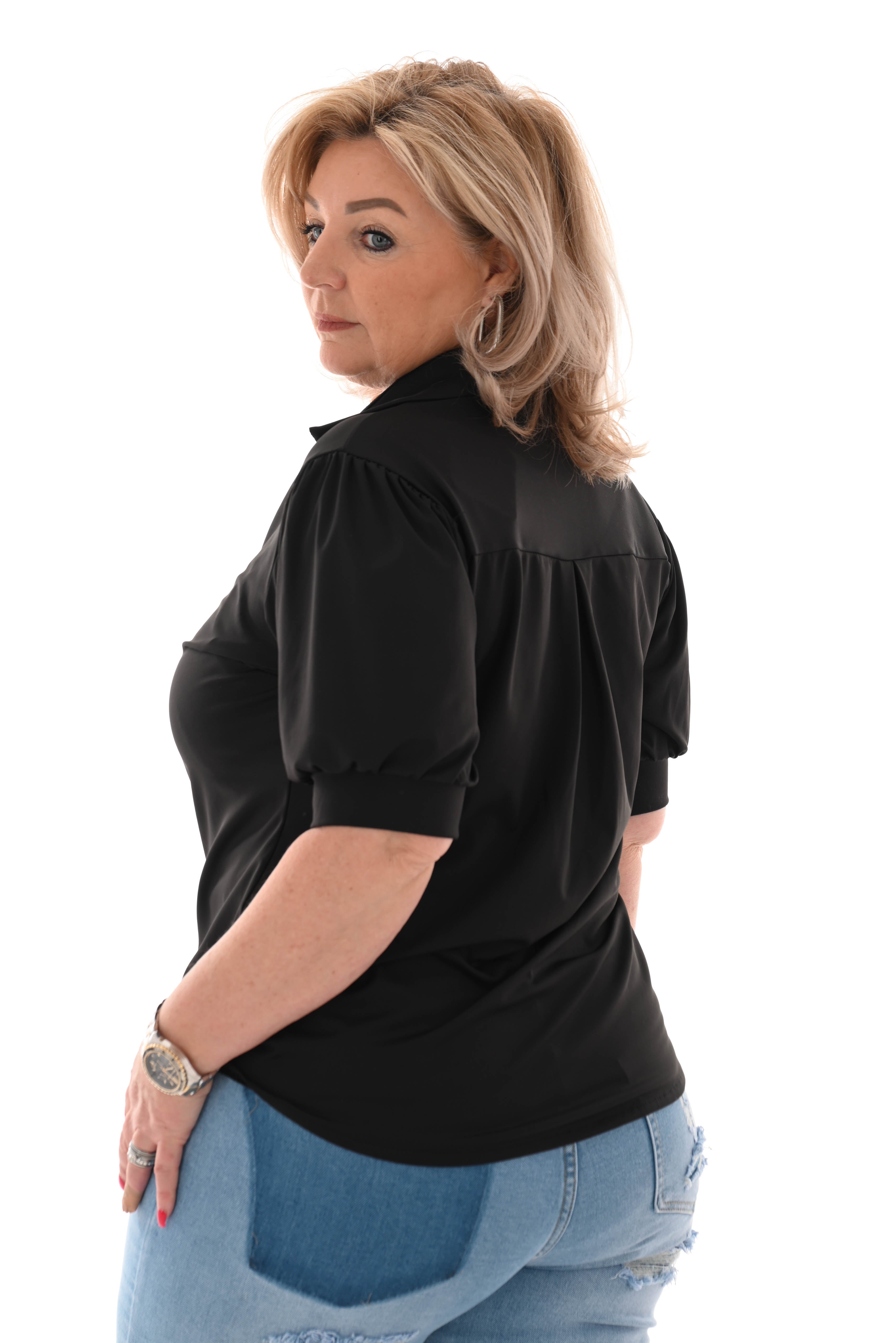 Blouse korte mouwen uni zwart