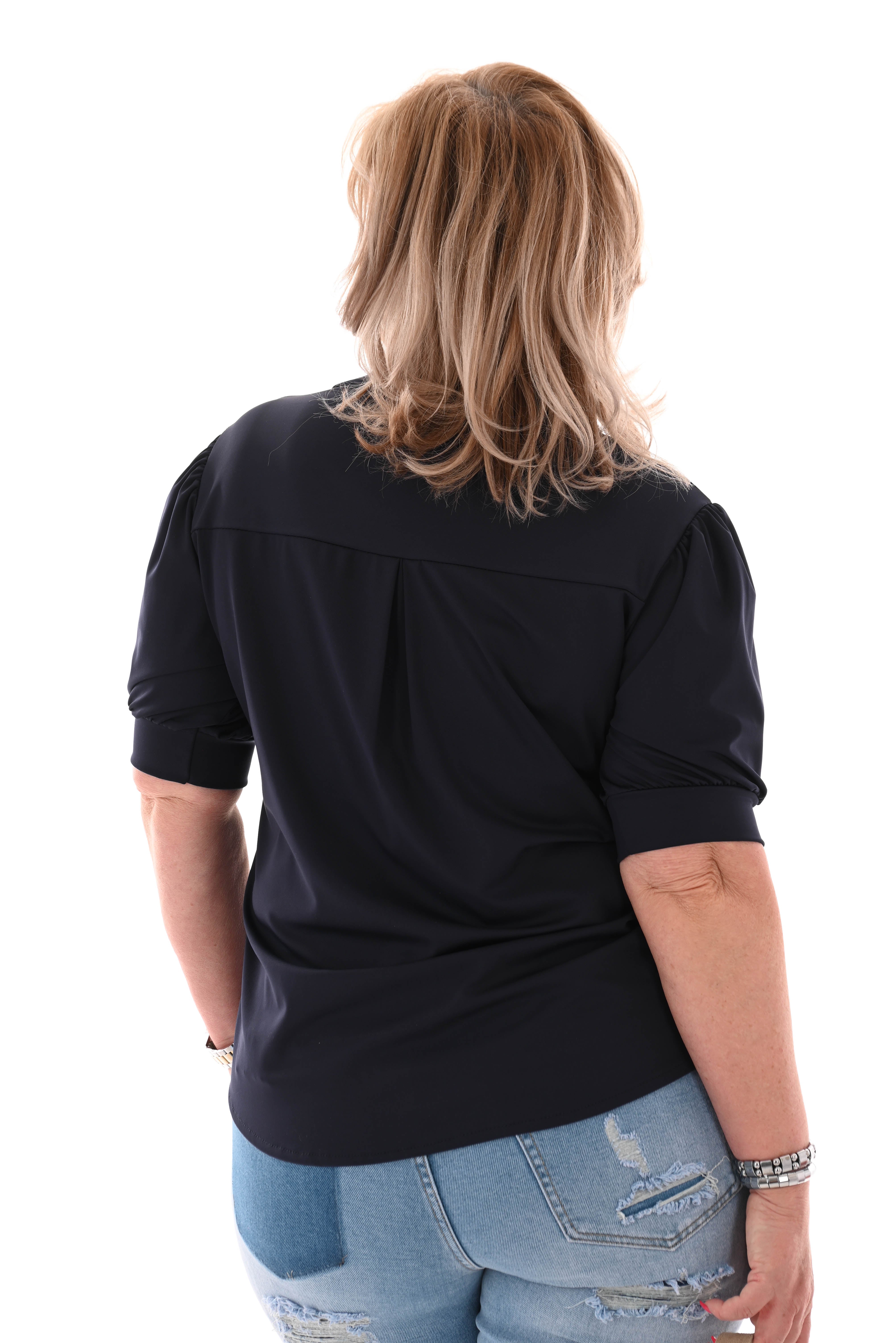 Blouse korte mouwen uni marineblauw
