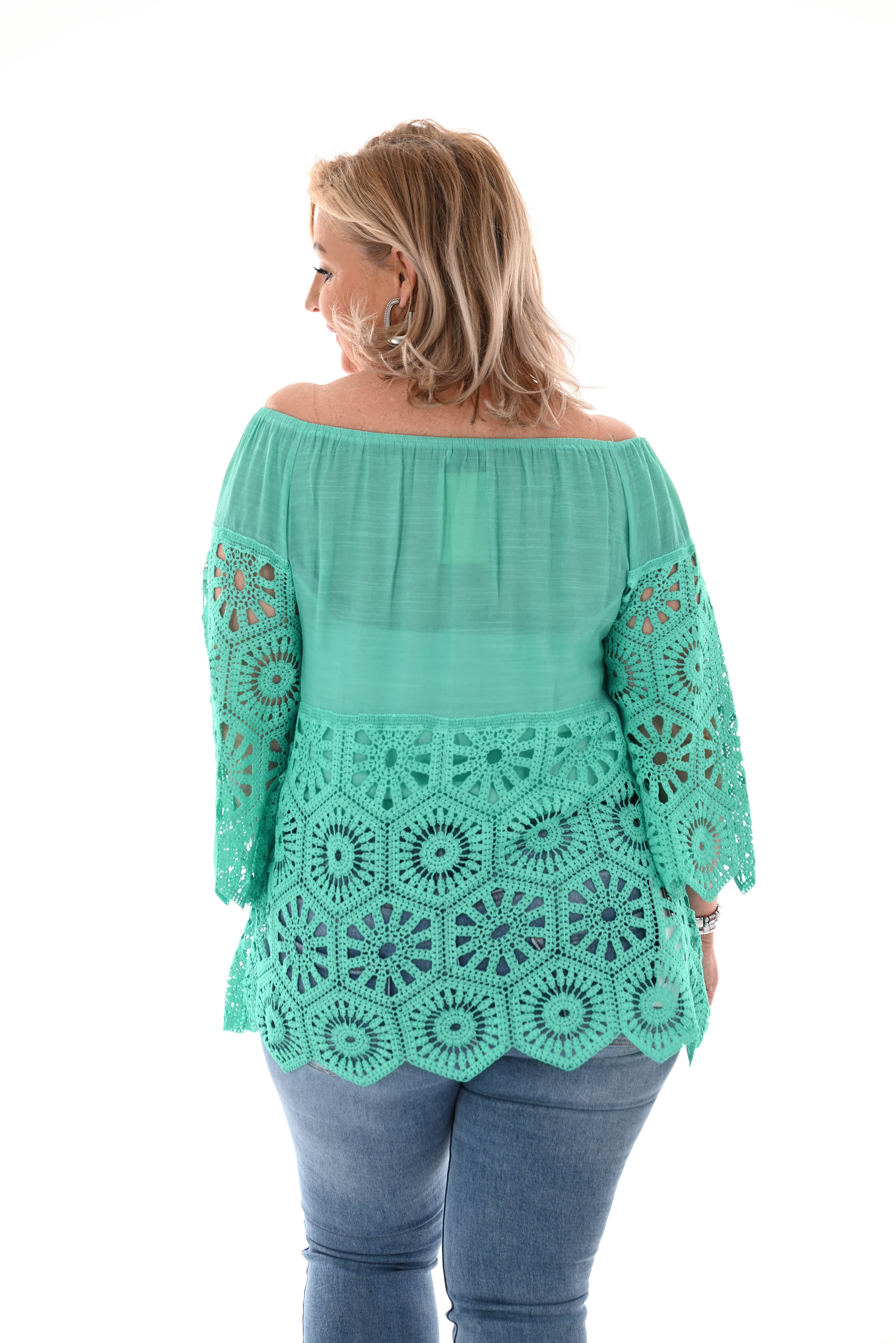 Top gehaakte onderkant turquoise