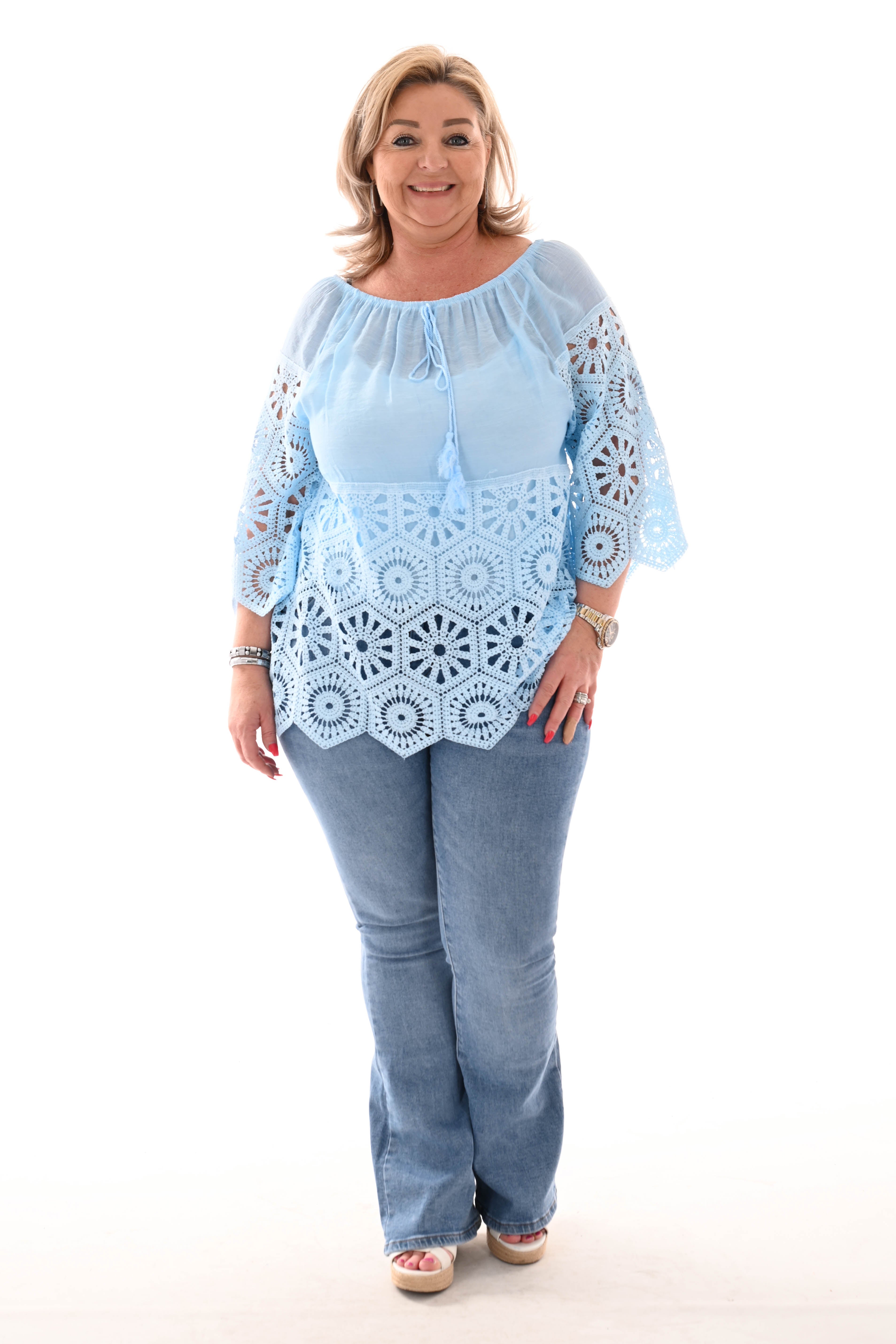 Top gehaakte onderkant blauw