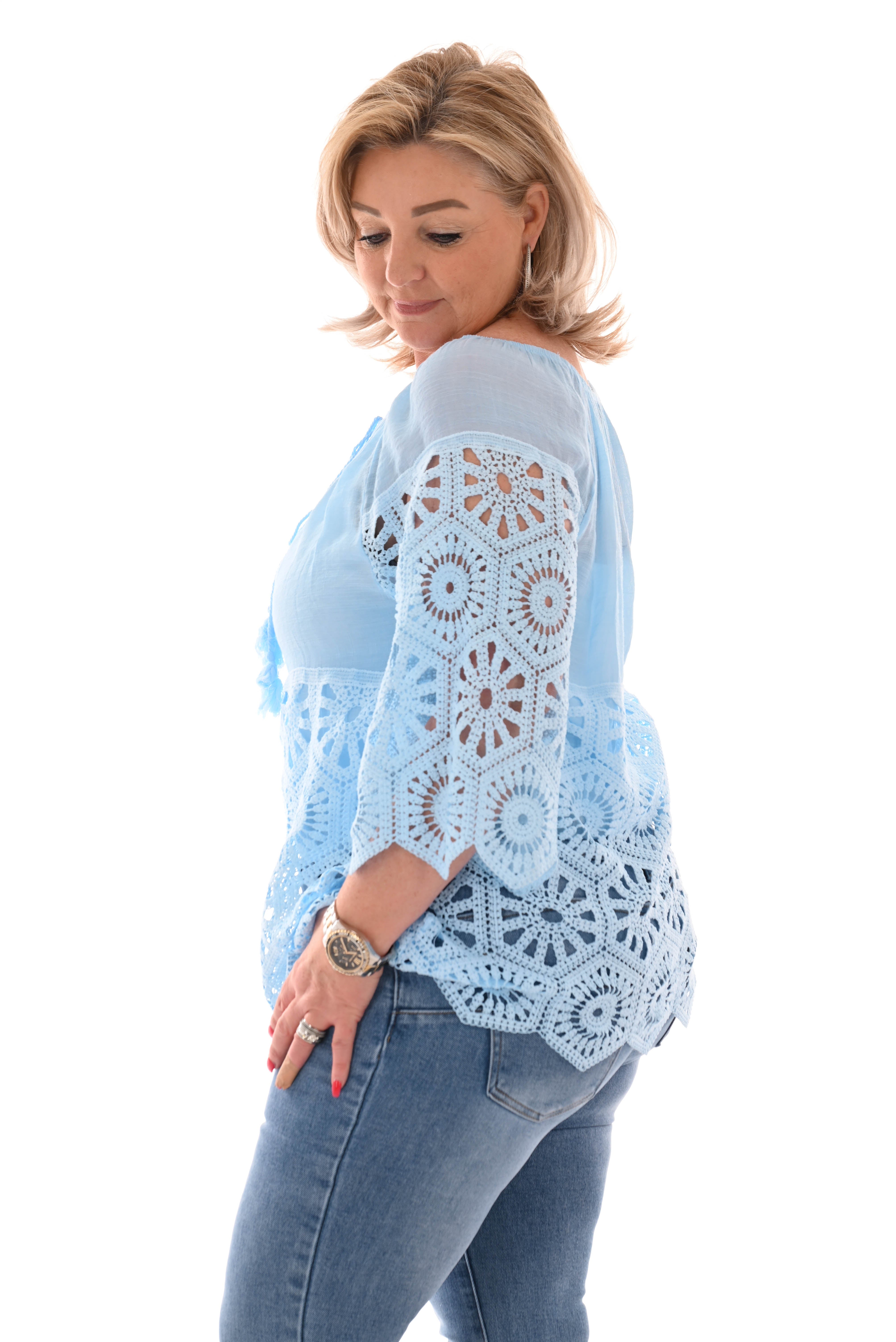 Top gehaakte onderkant blauw