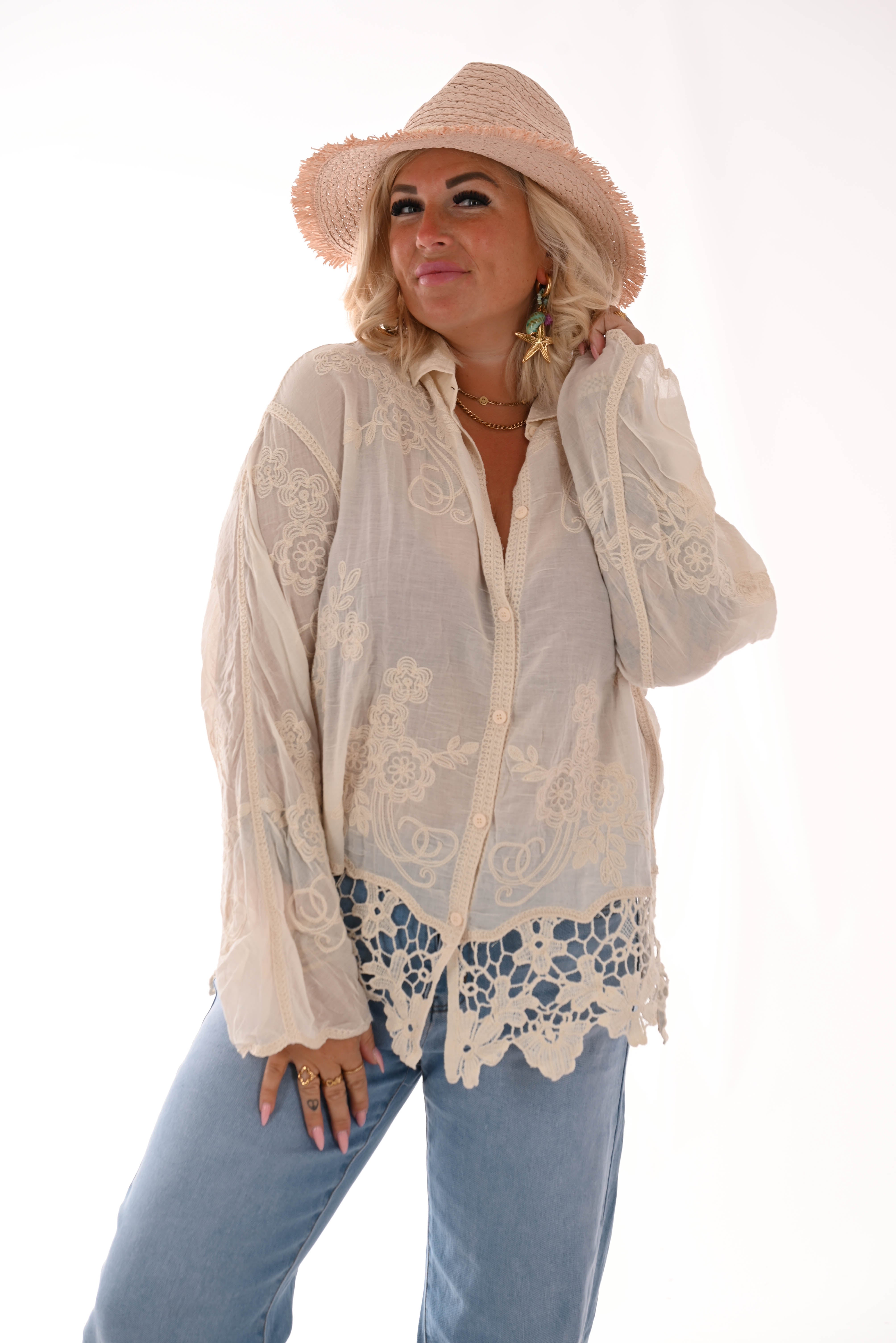 Blouse gehaakte rand beige