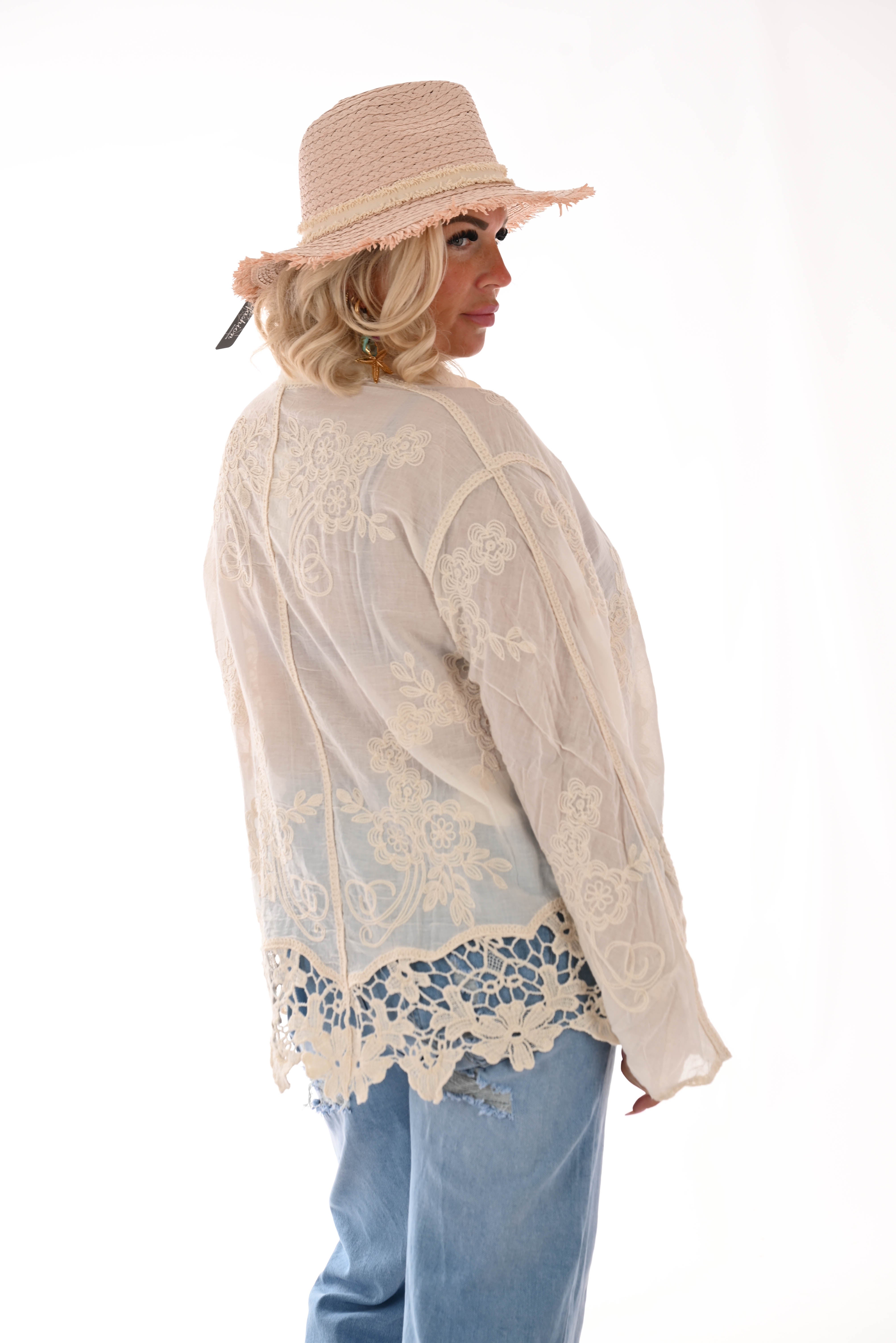 Blouse gehaakte rand beige