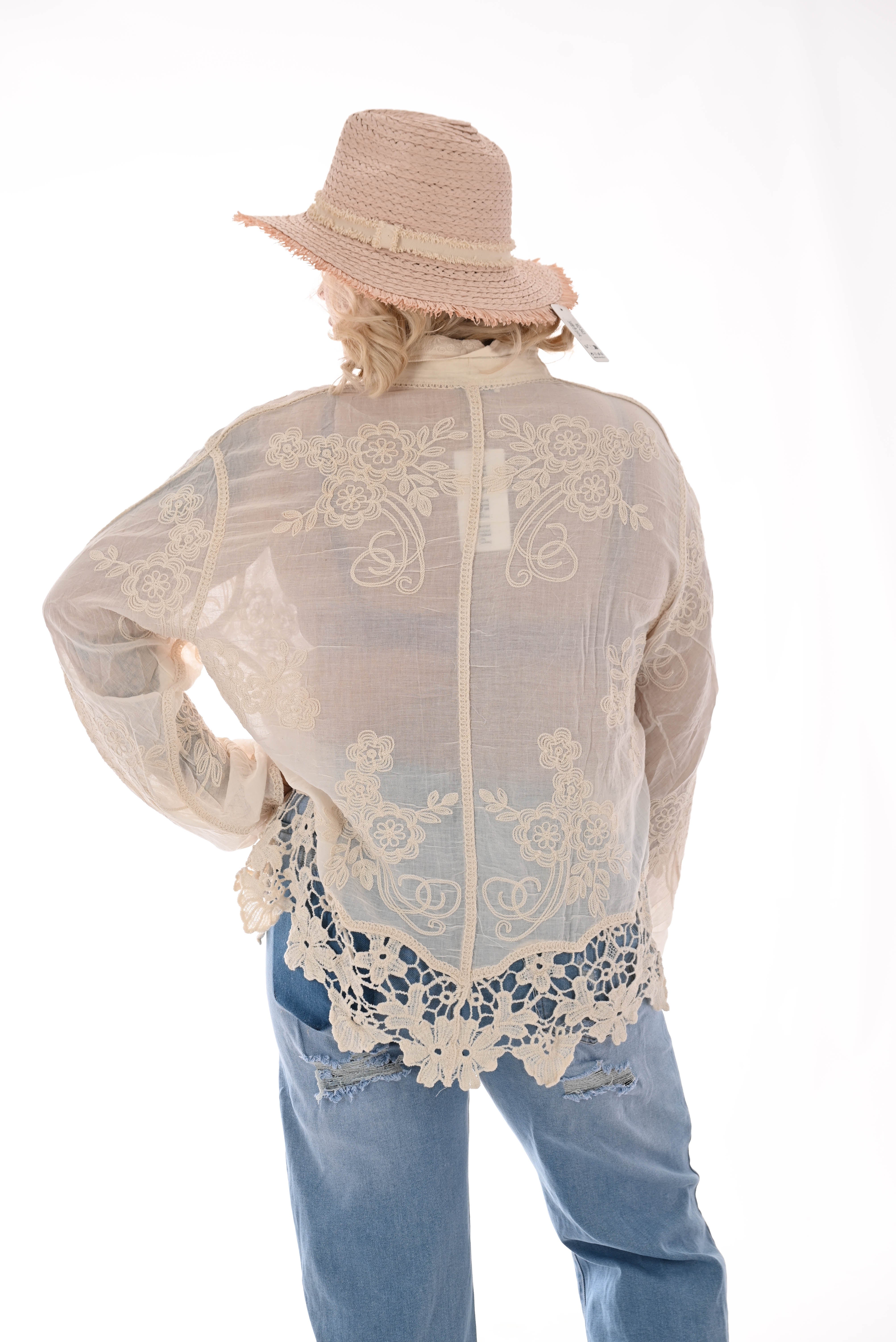 Blouse gehaakte rand beige