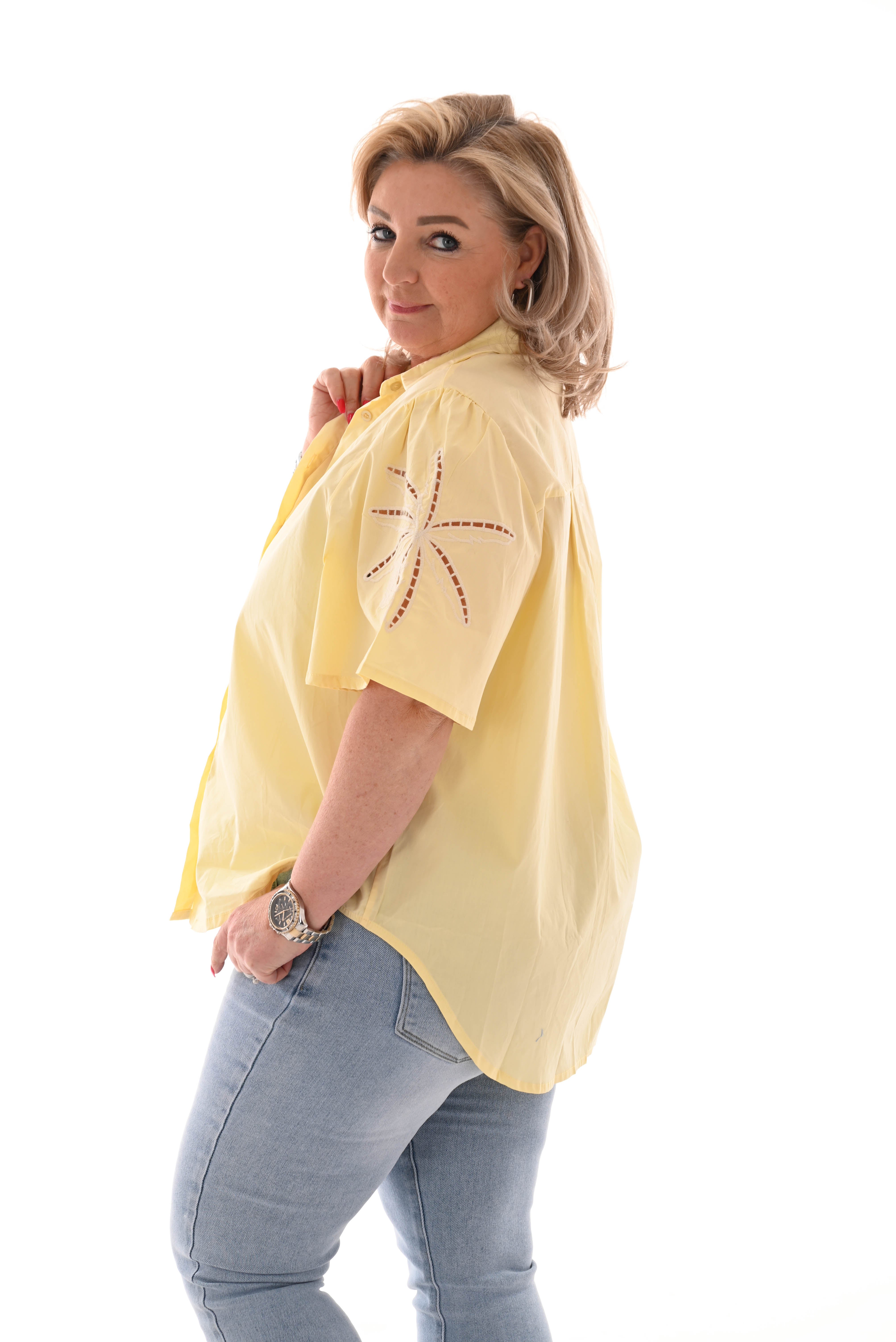 Blouse palmbomen korte mouwen geel