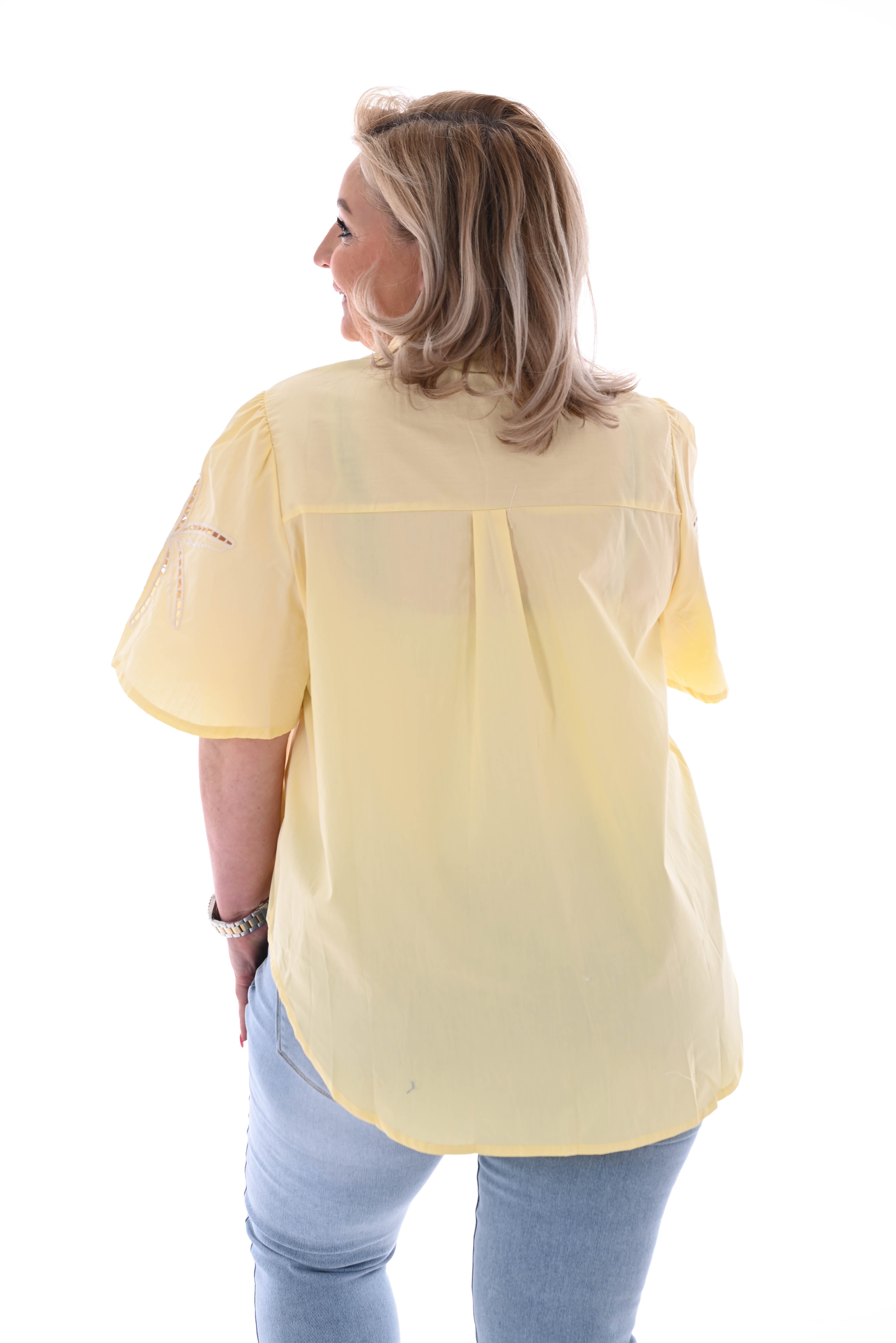 Blouse palmbomen korte mouwen geel