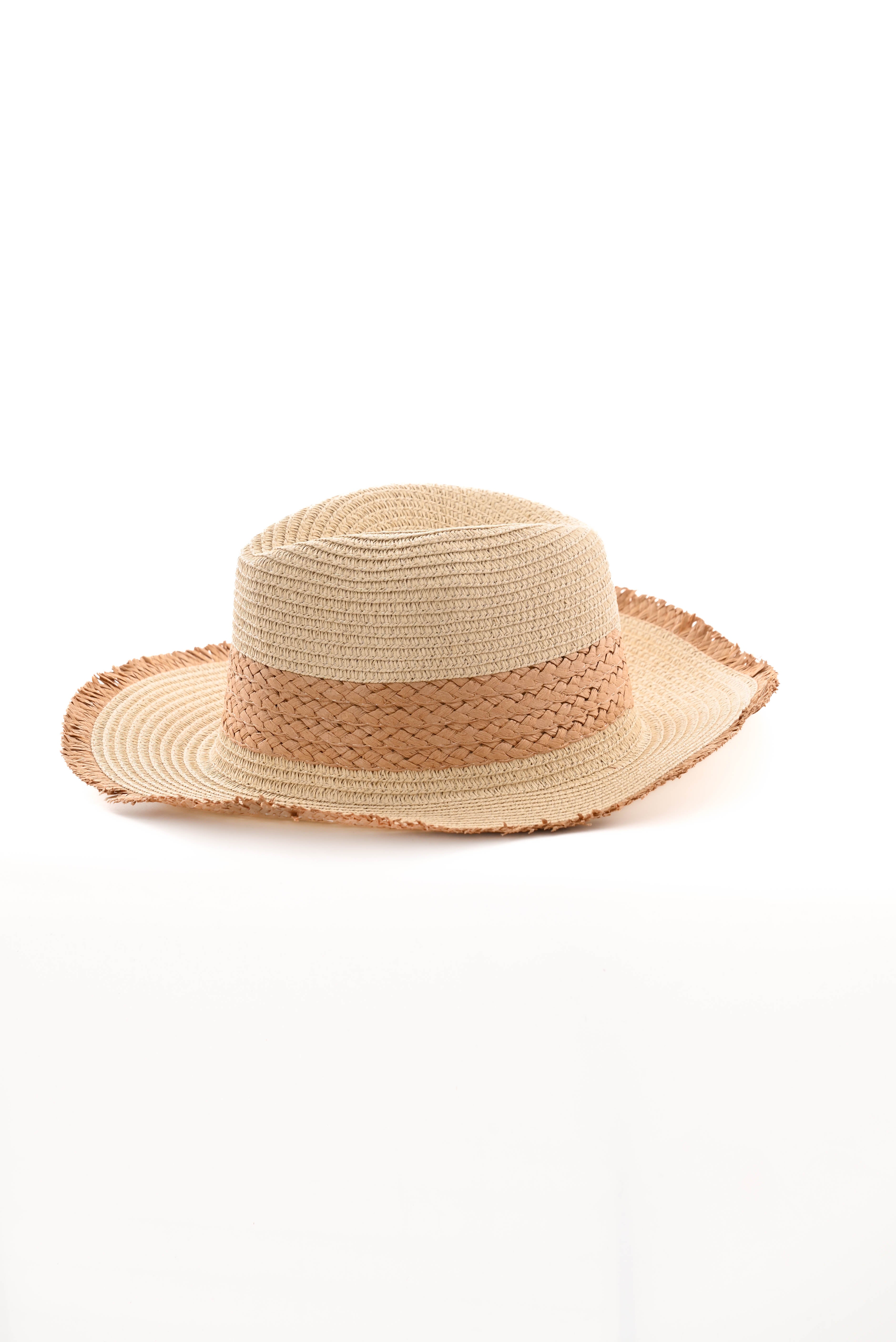 Hoed gevlochten band beige