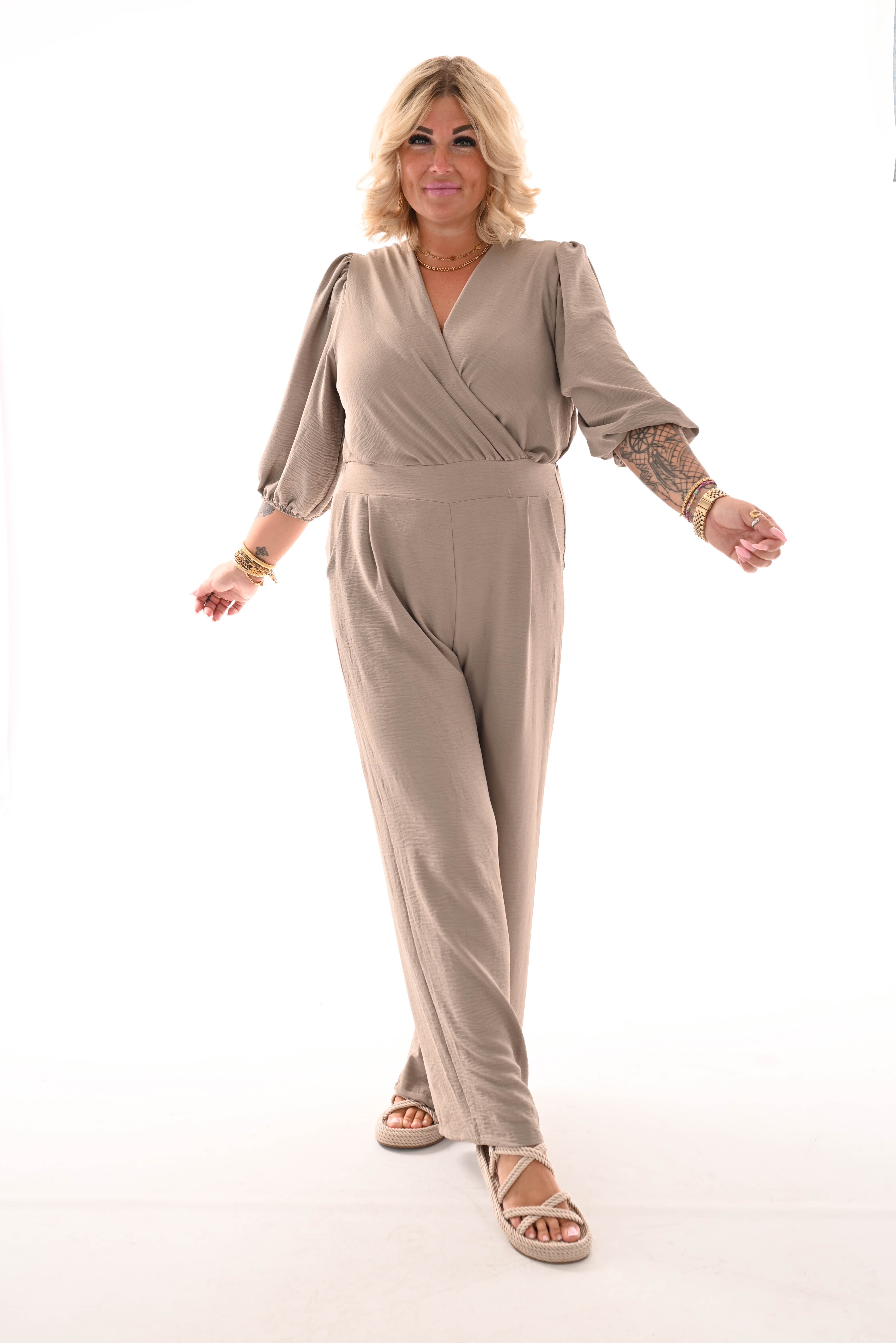 Jumpsuit overslag uni taupe