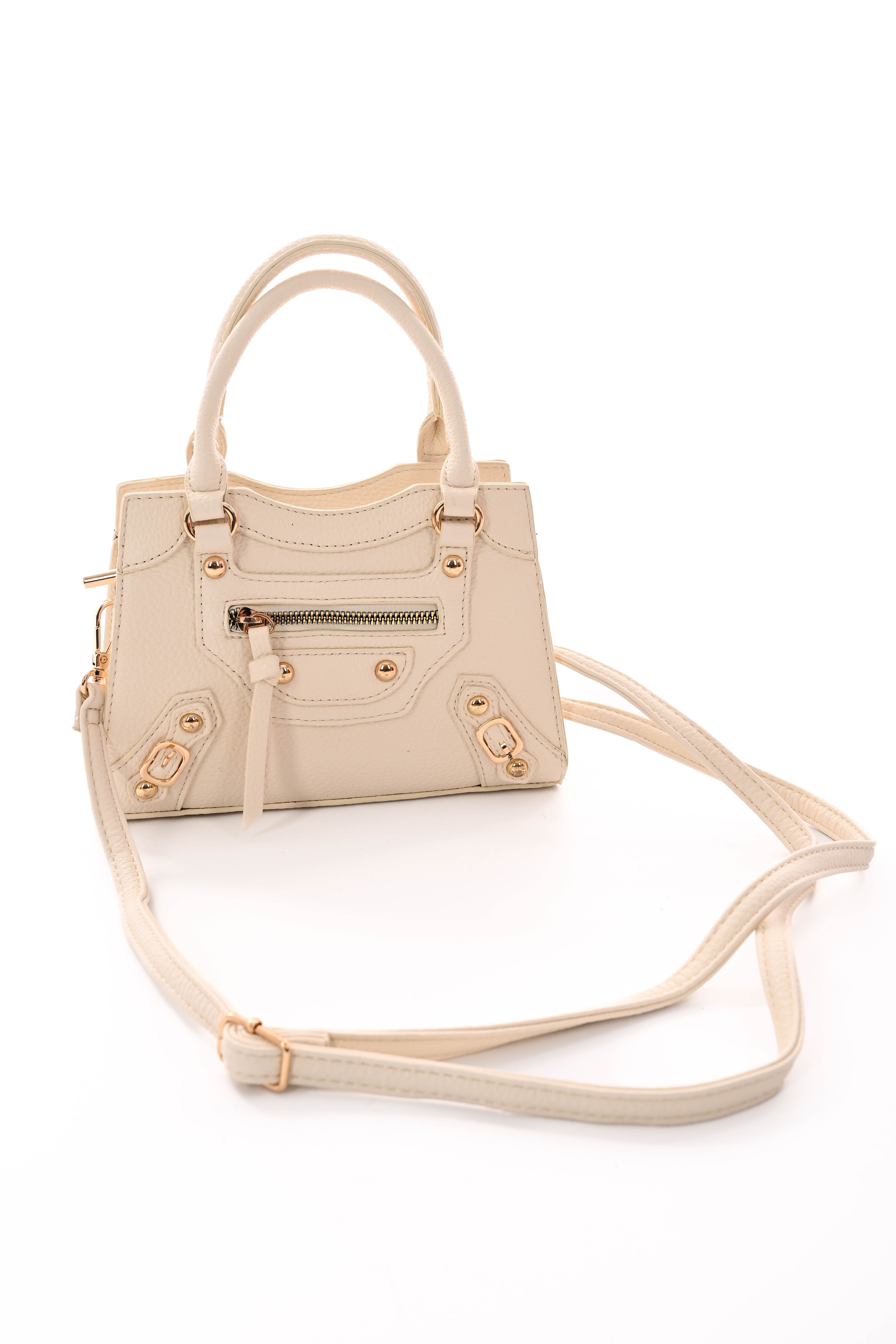 Handtas met studs en gespjes creme