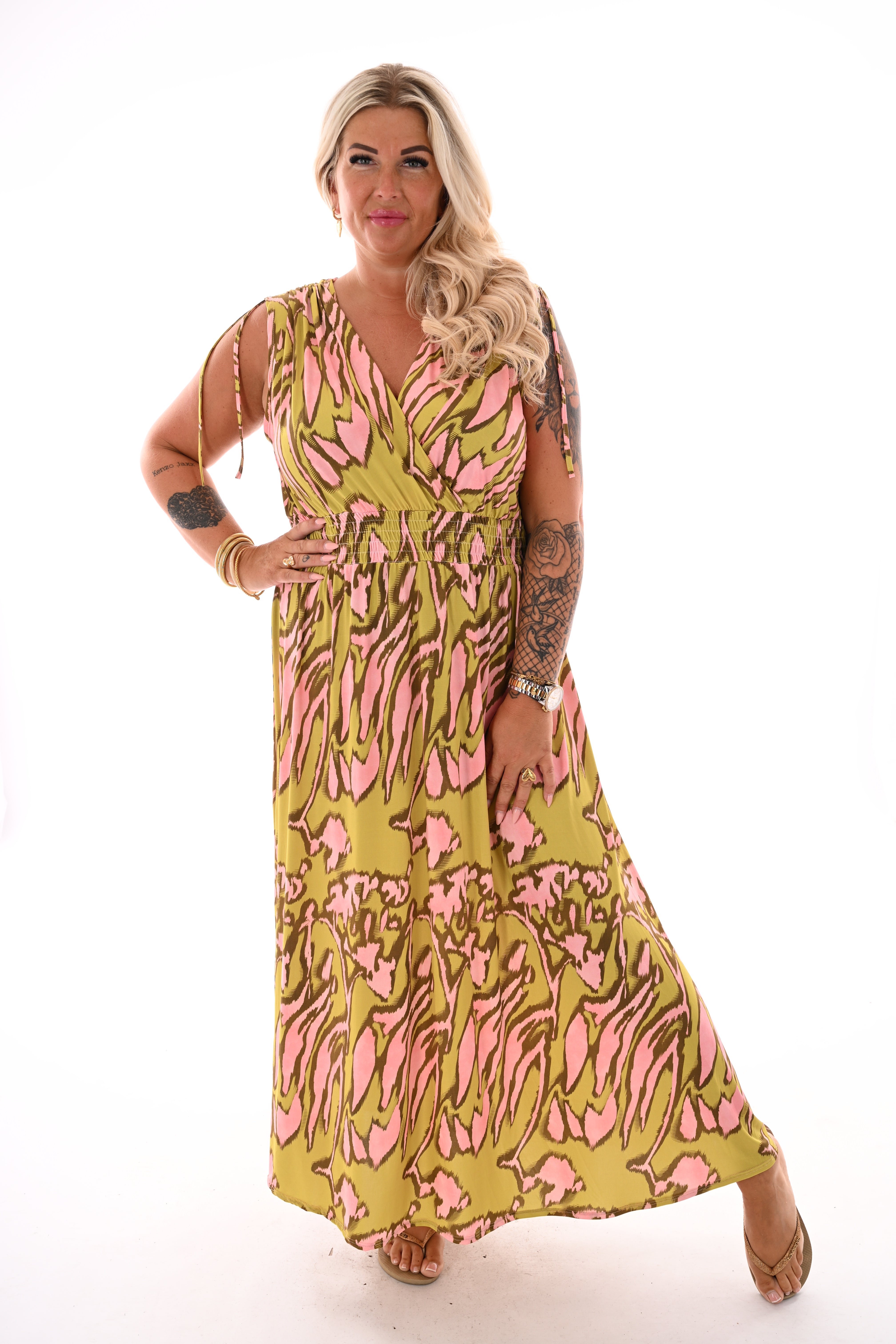 Lange jurk magic print vlekken lime