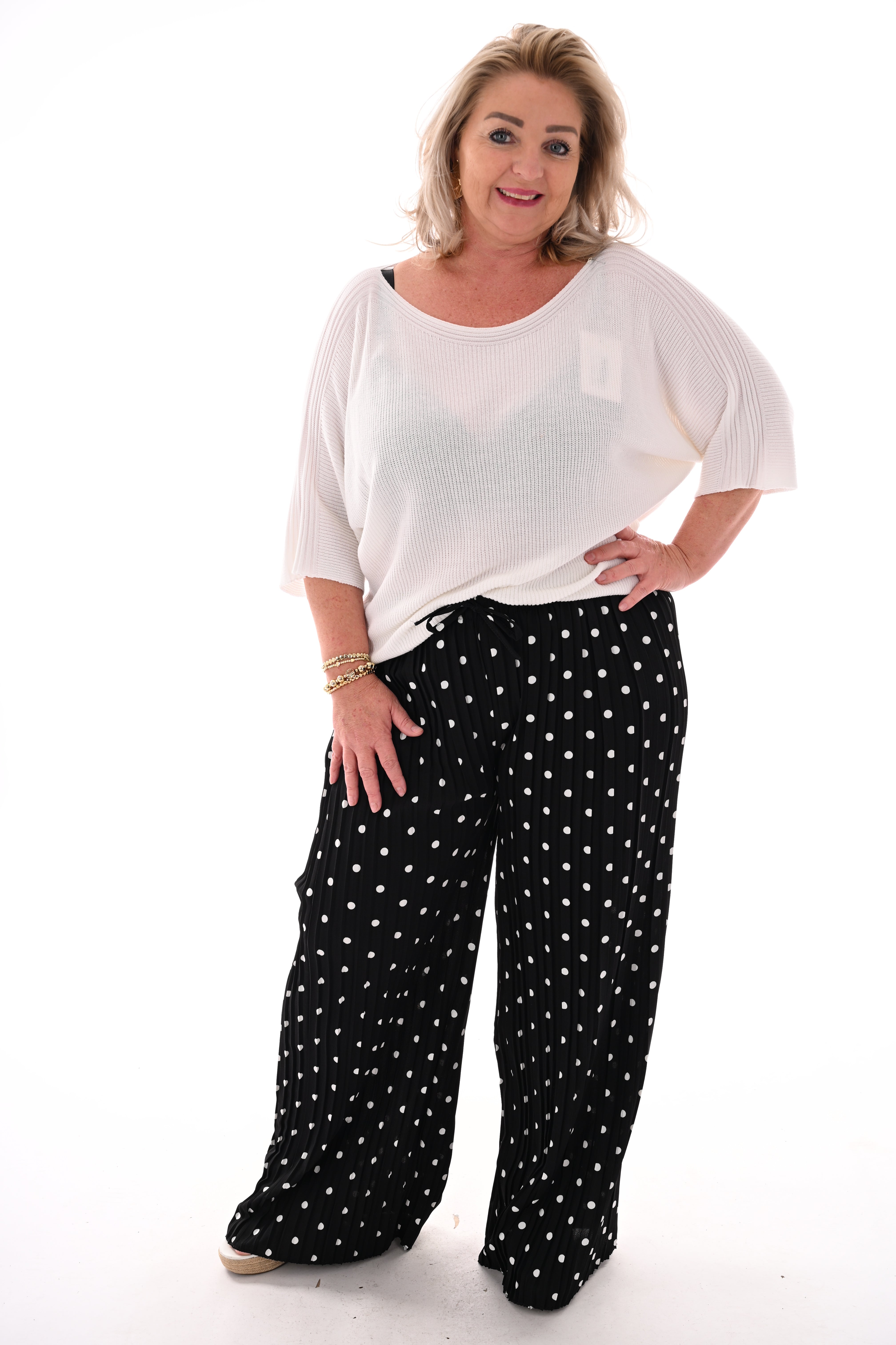 Dots plisse broek zwart