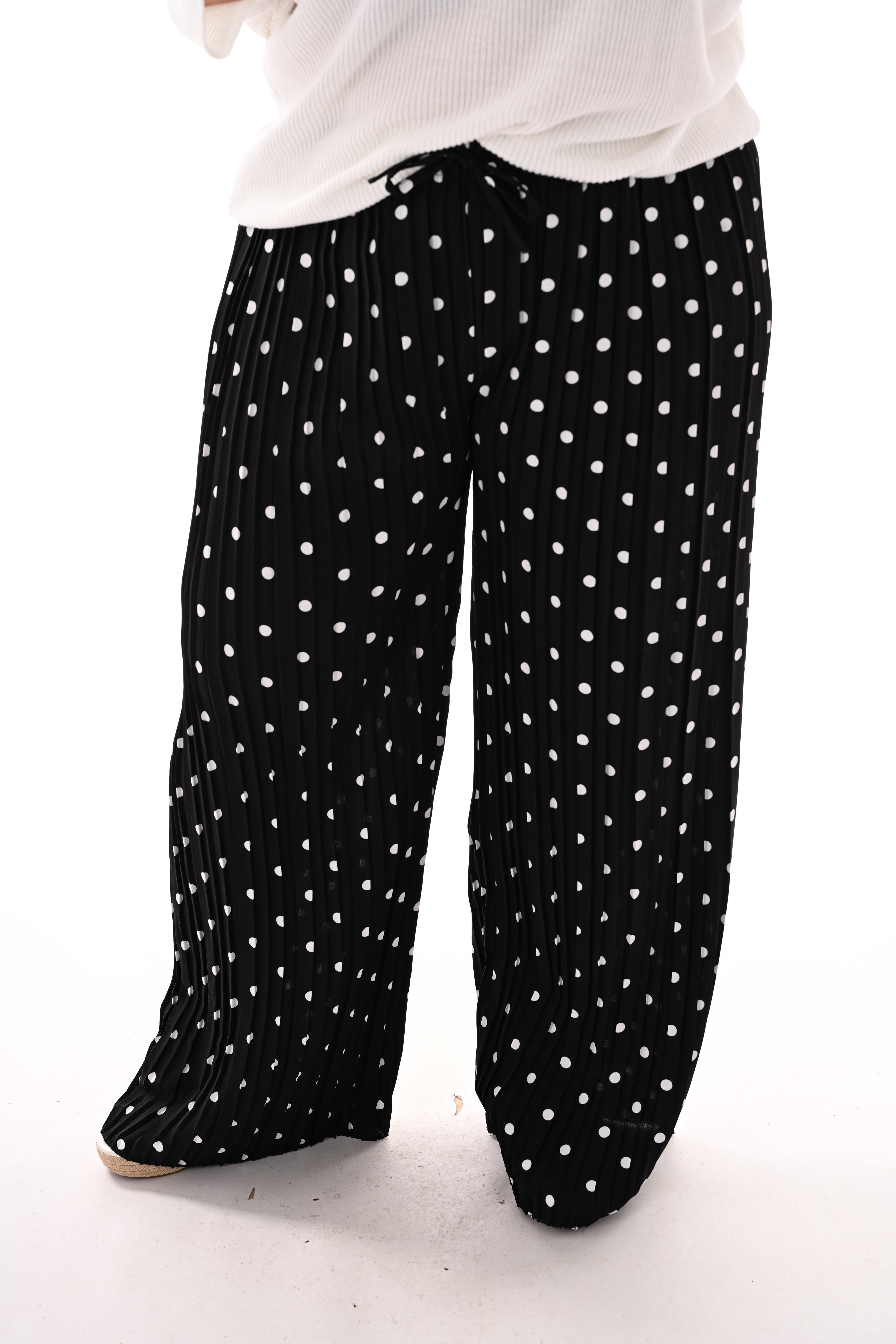 Dots plisse broek zwart
