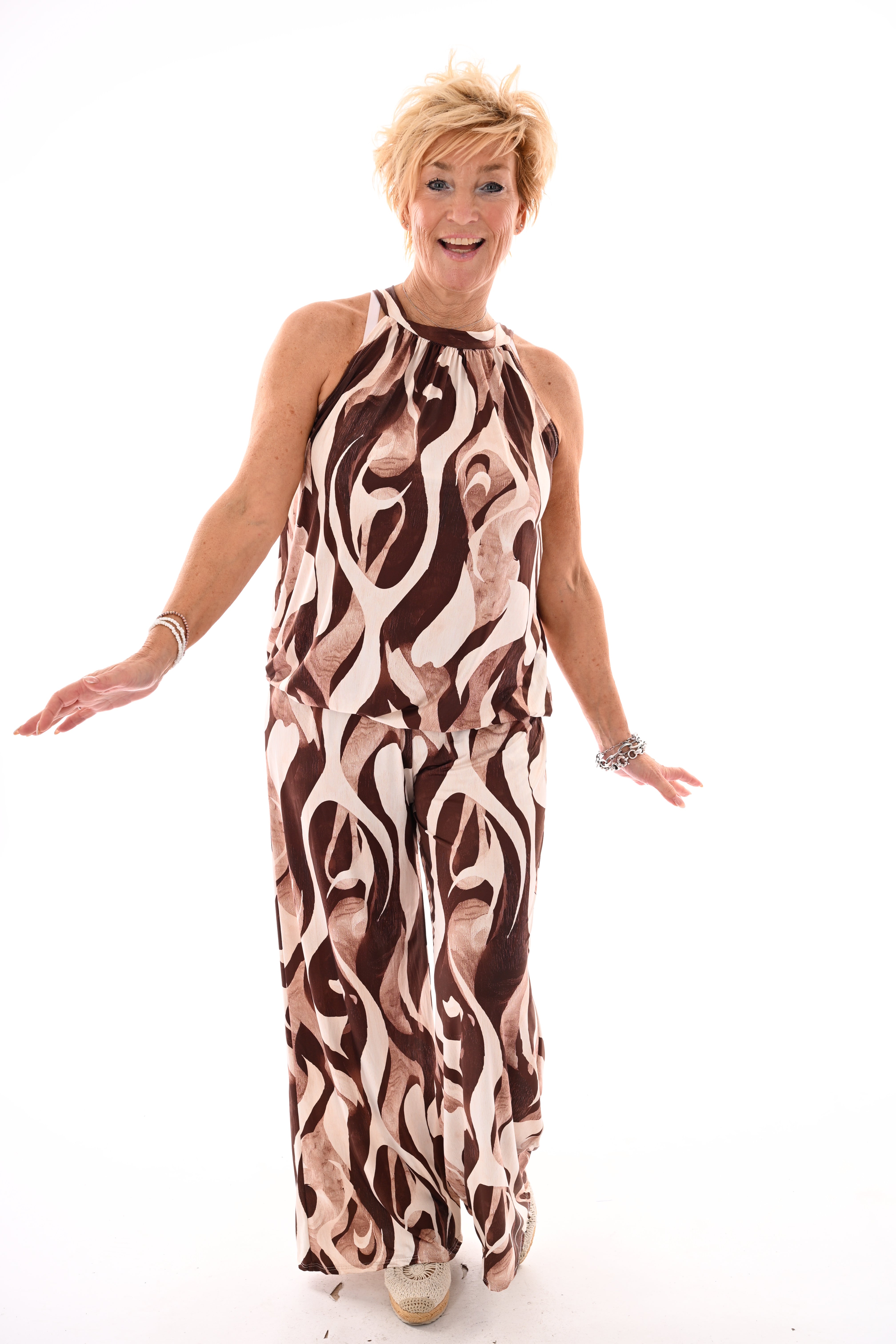 Tweedelig set halter top abstract bruin