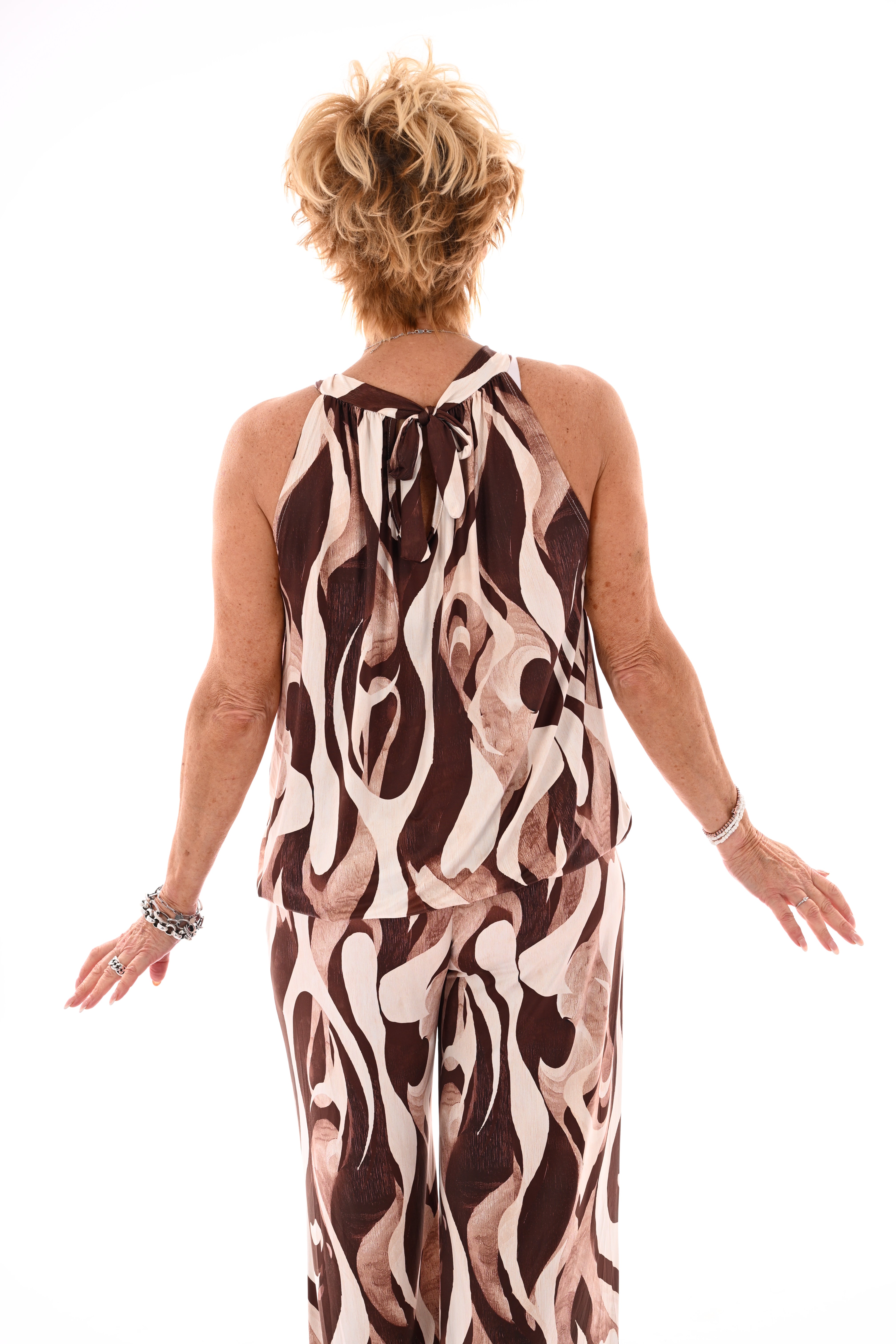 Tweedelig set halter top abstract bruin