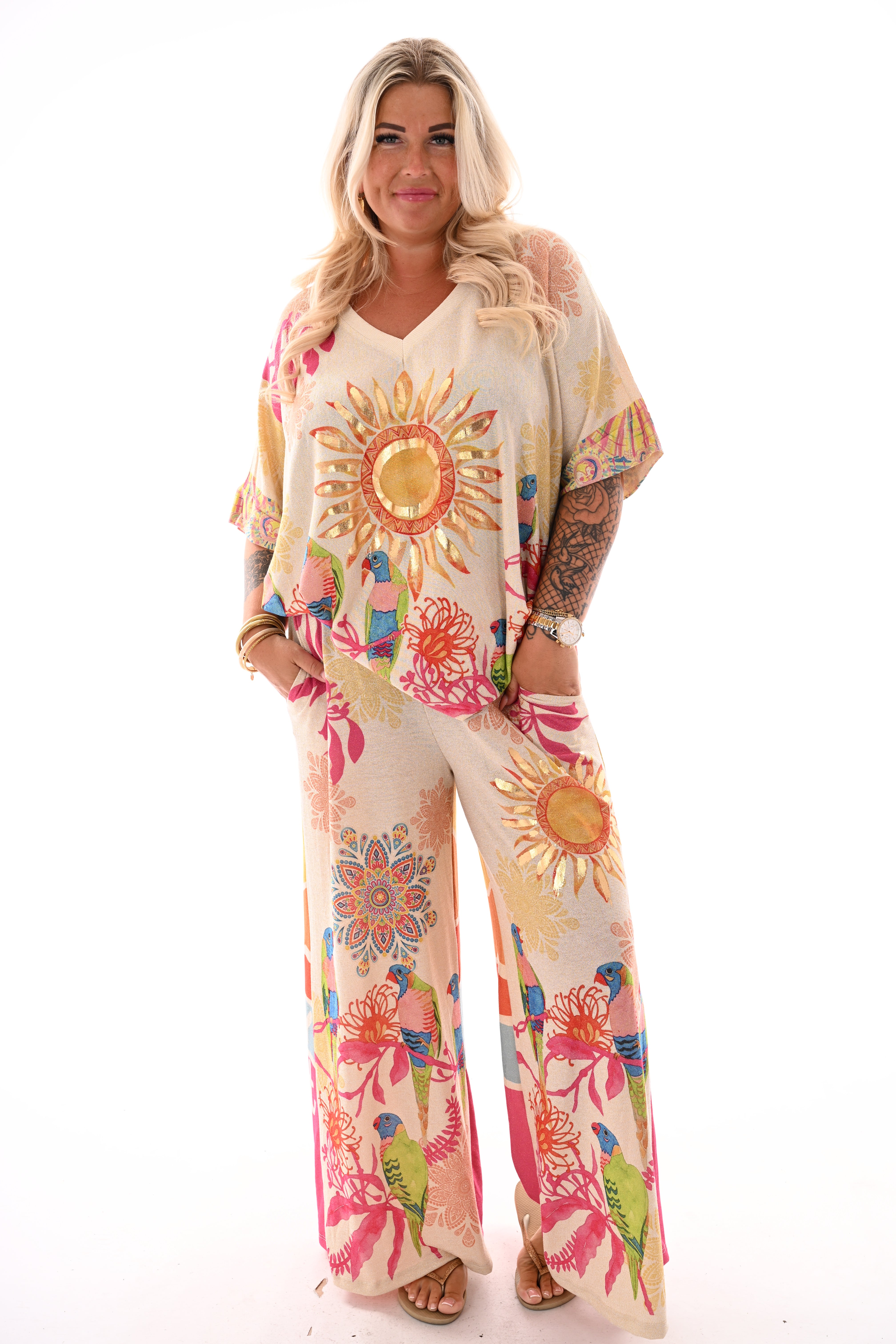 Tweedelig set tropical oranje/geel