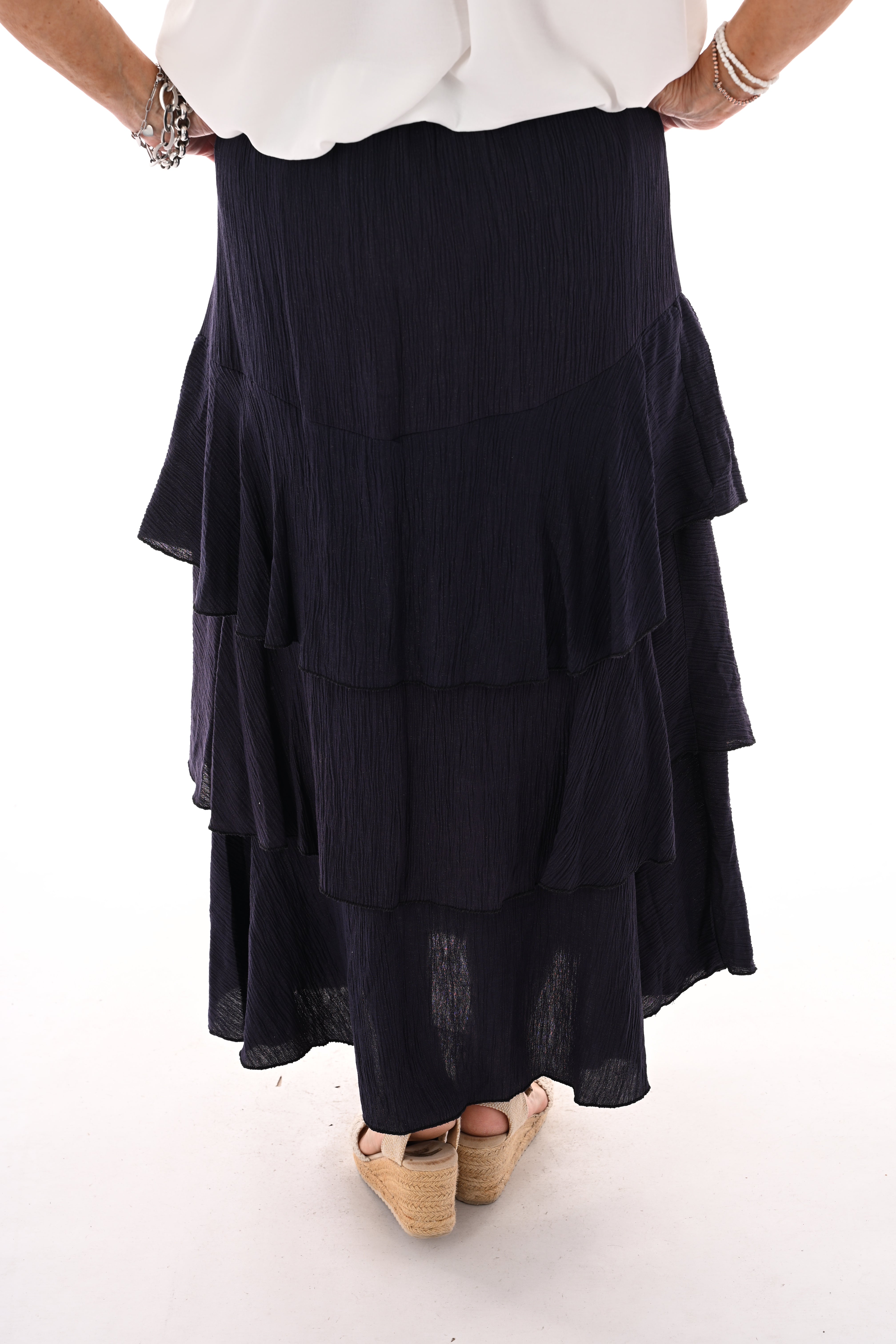 Lange rok met volantlagen marineblauw
