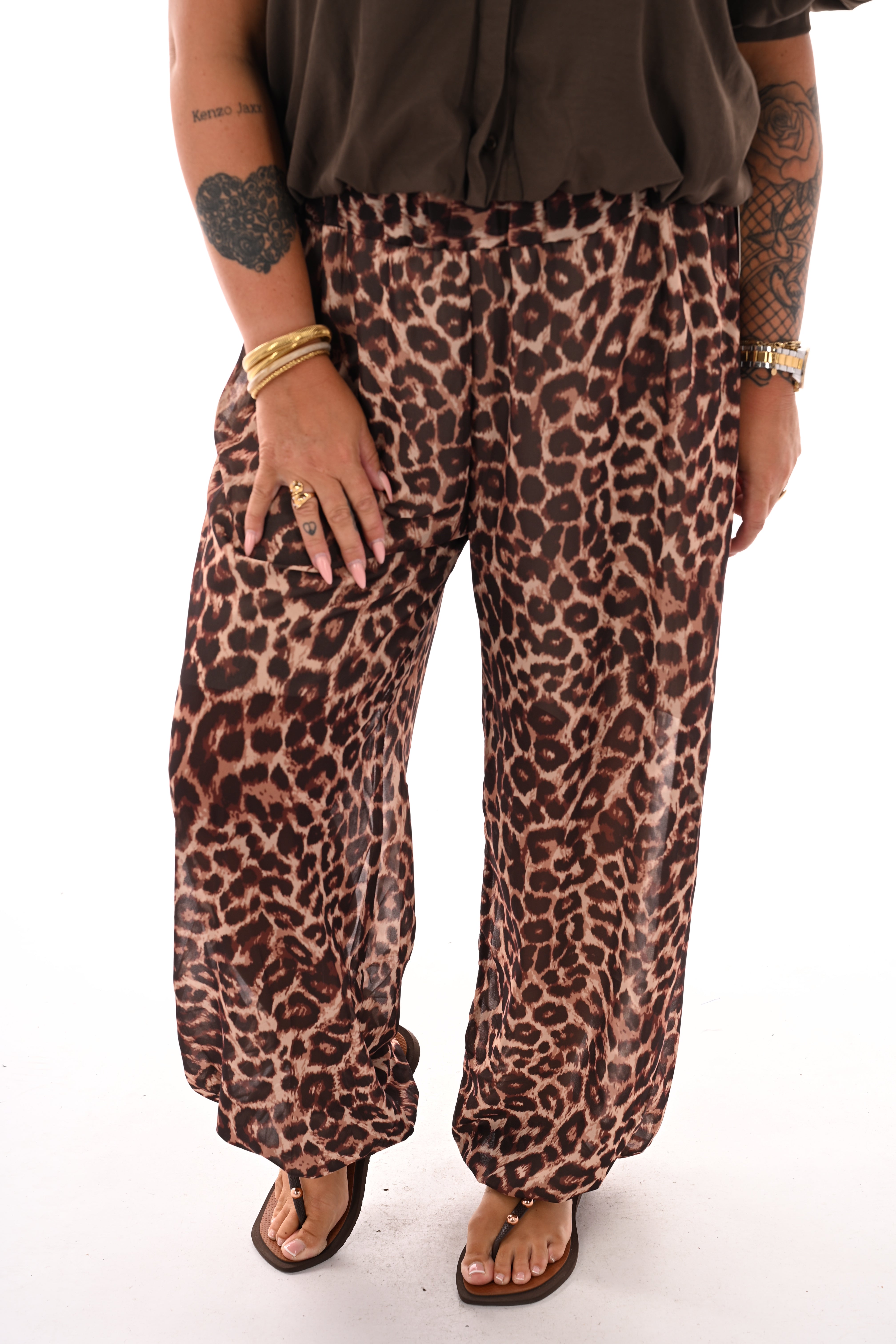Ballon broek print panterprint camel