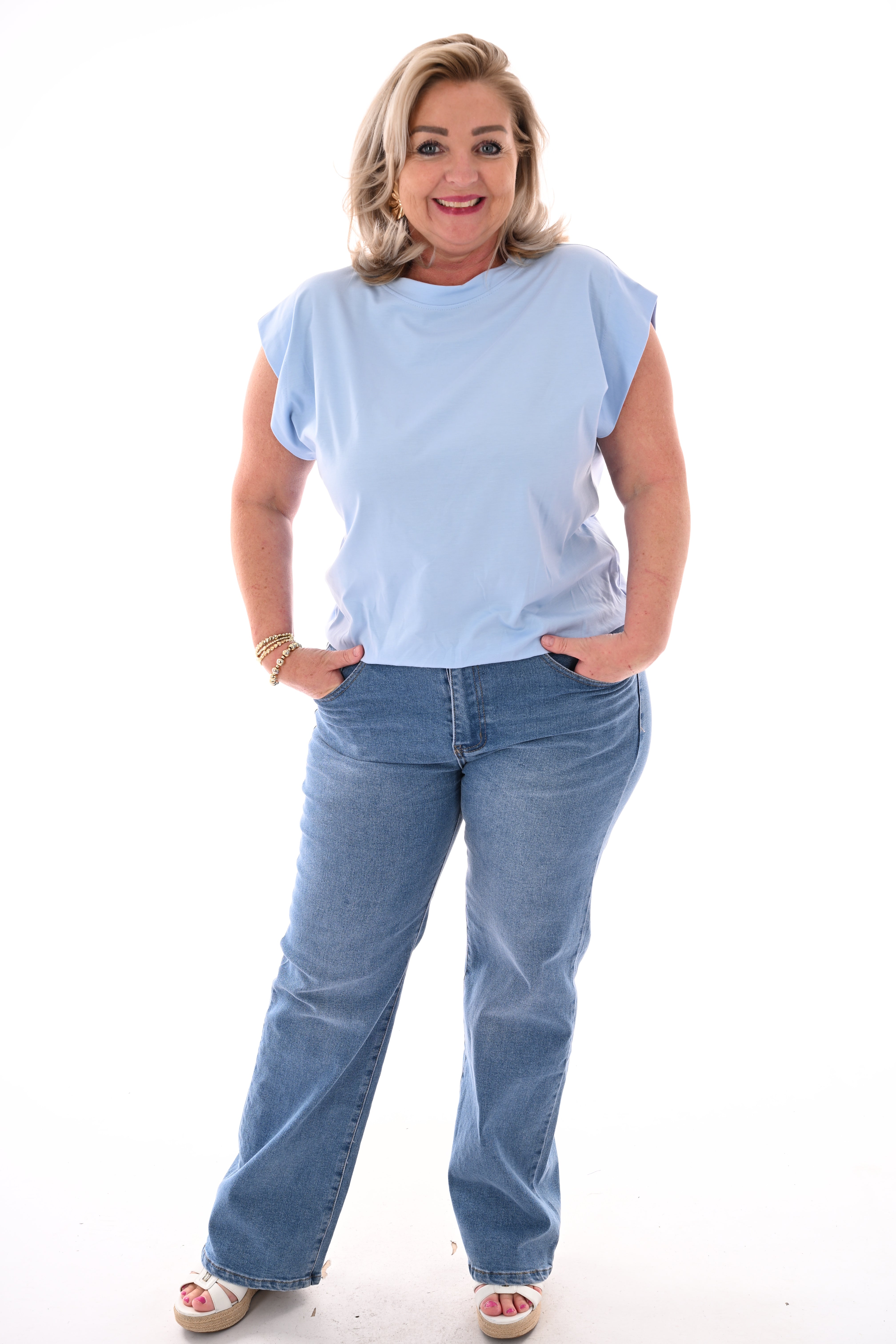 Shirt elastieken onderrand lichtblauw