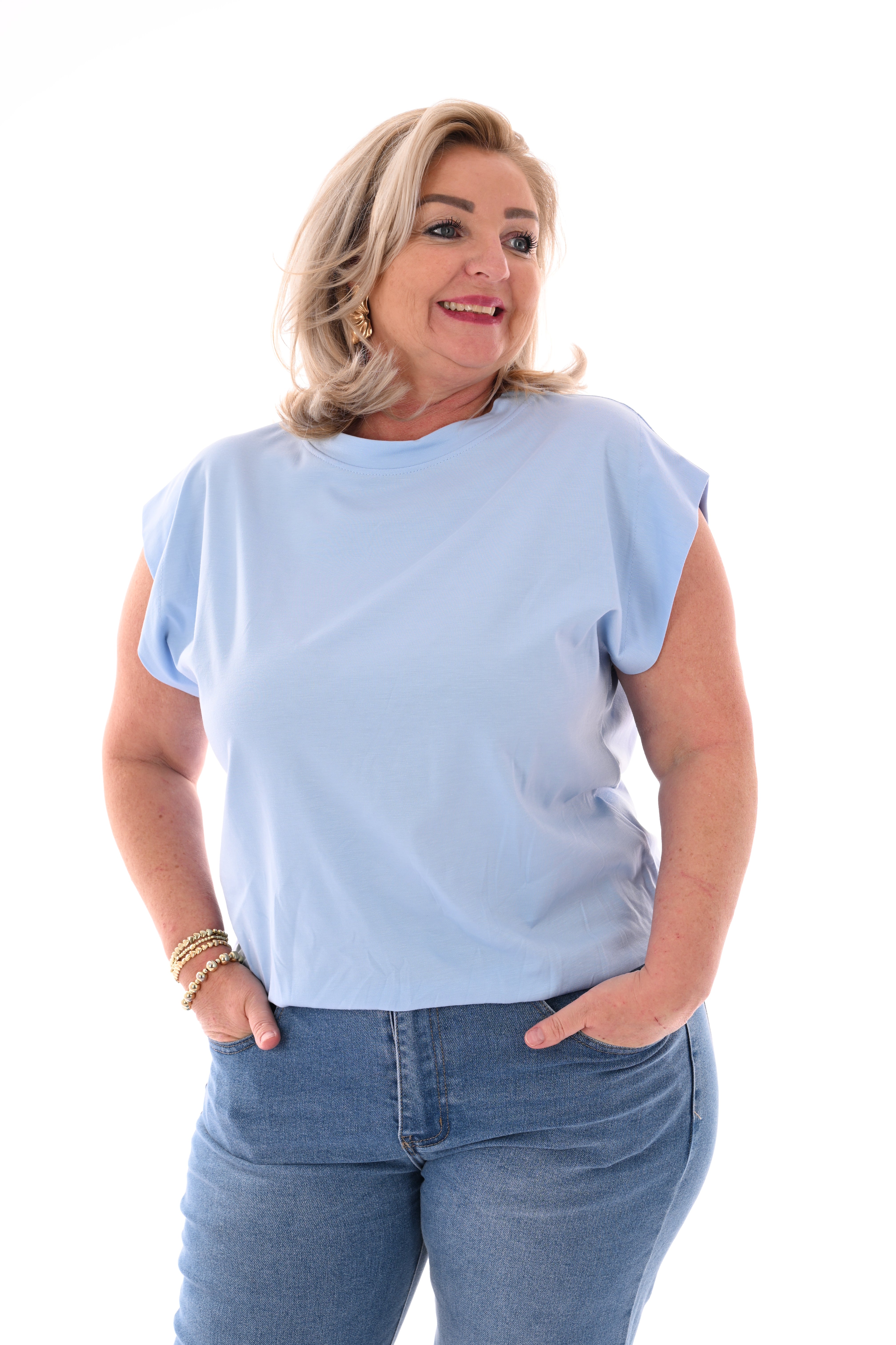 Shirt elastieken onderrand lichtblauw