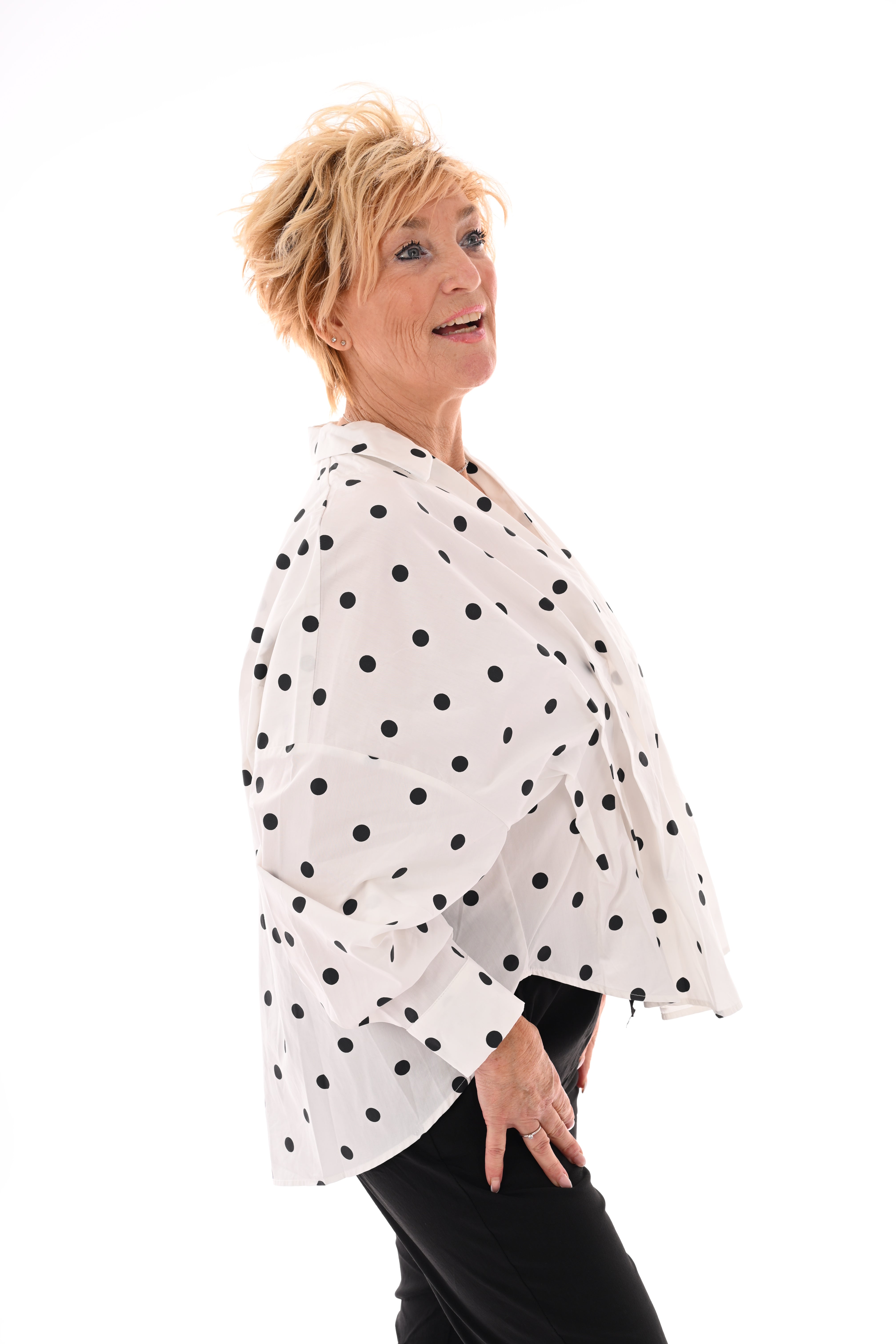 Blouse dots geplooid roomwit