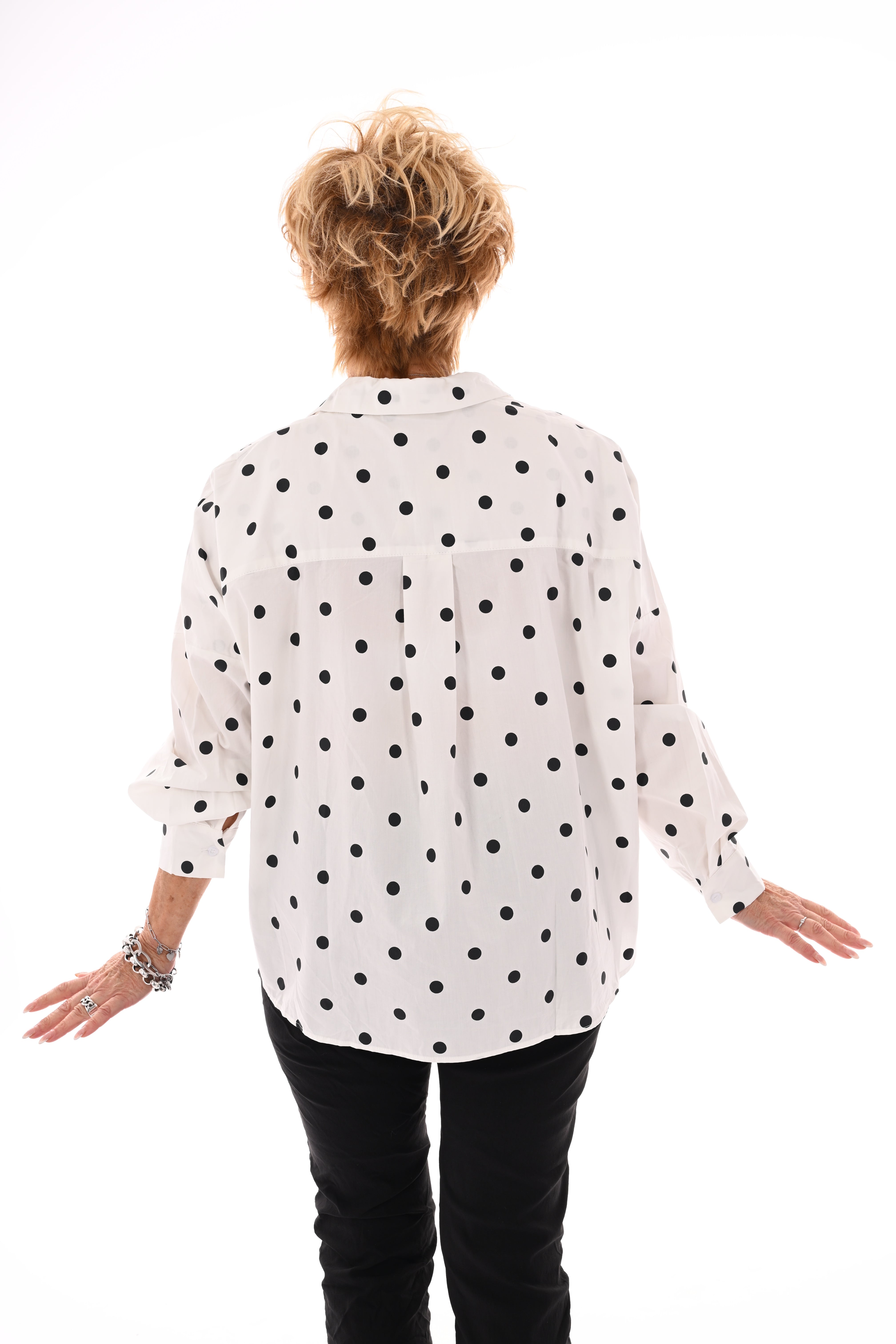 Blouse dots geplooid roomwit