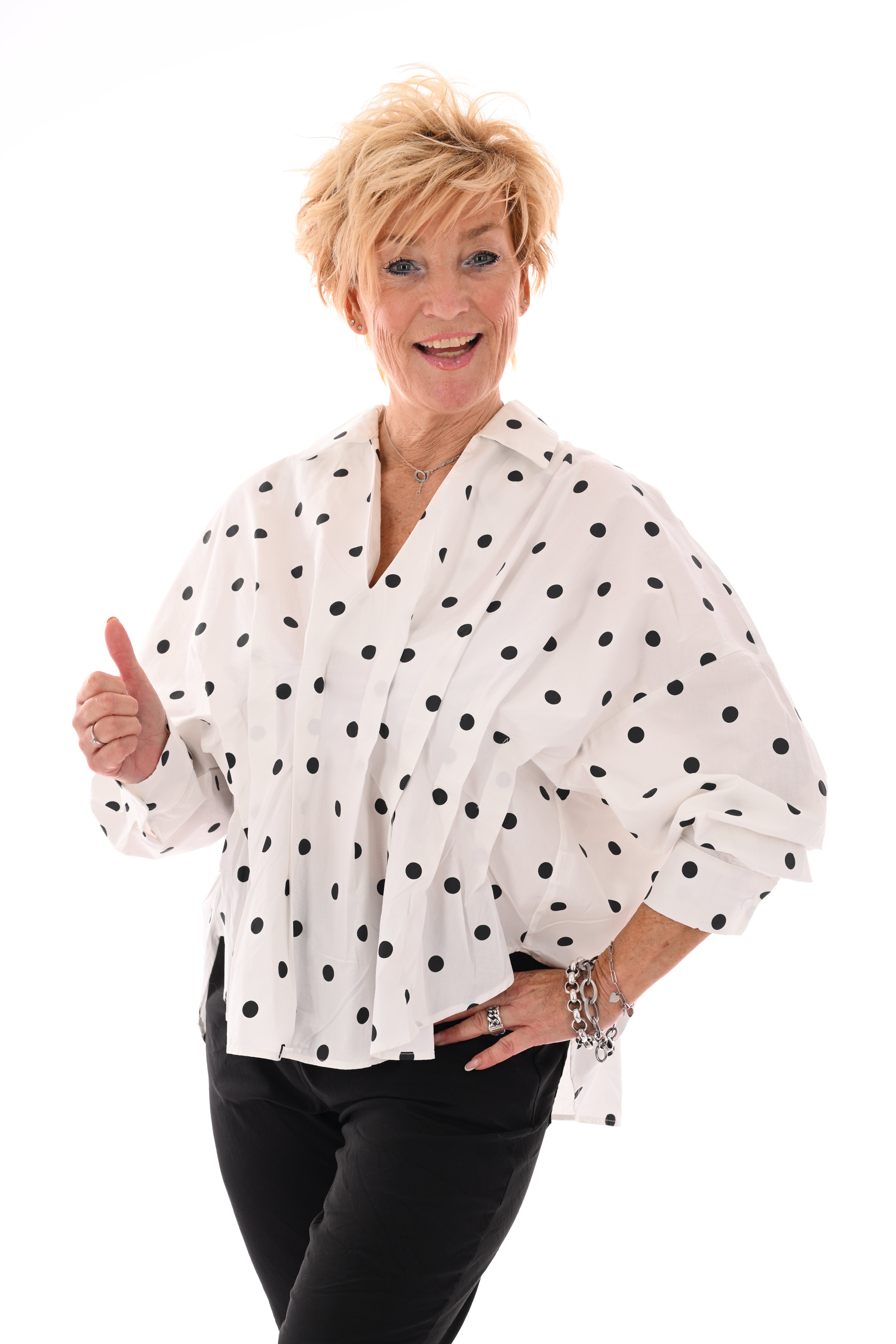 Blouse dots geplooid roomwit