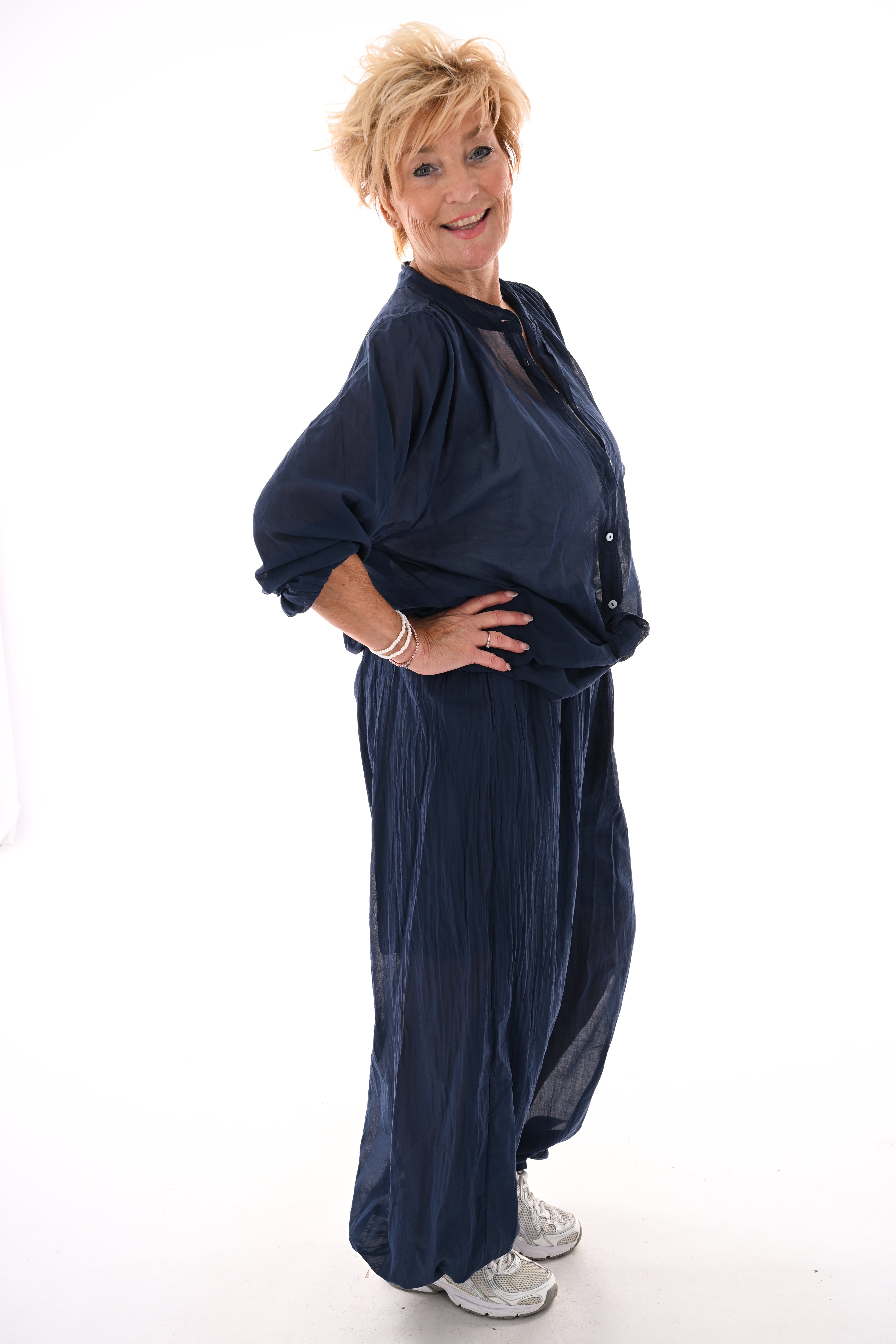 Tweedelig set ballon met blouse marineblauw