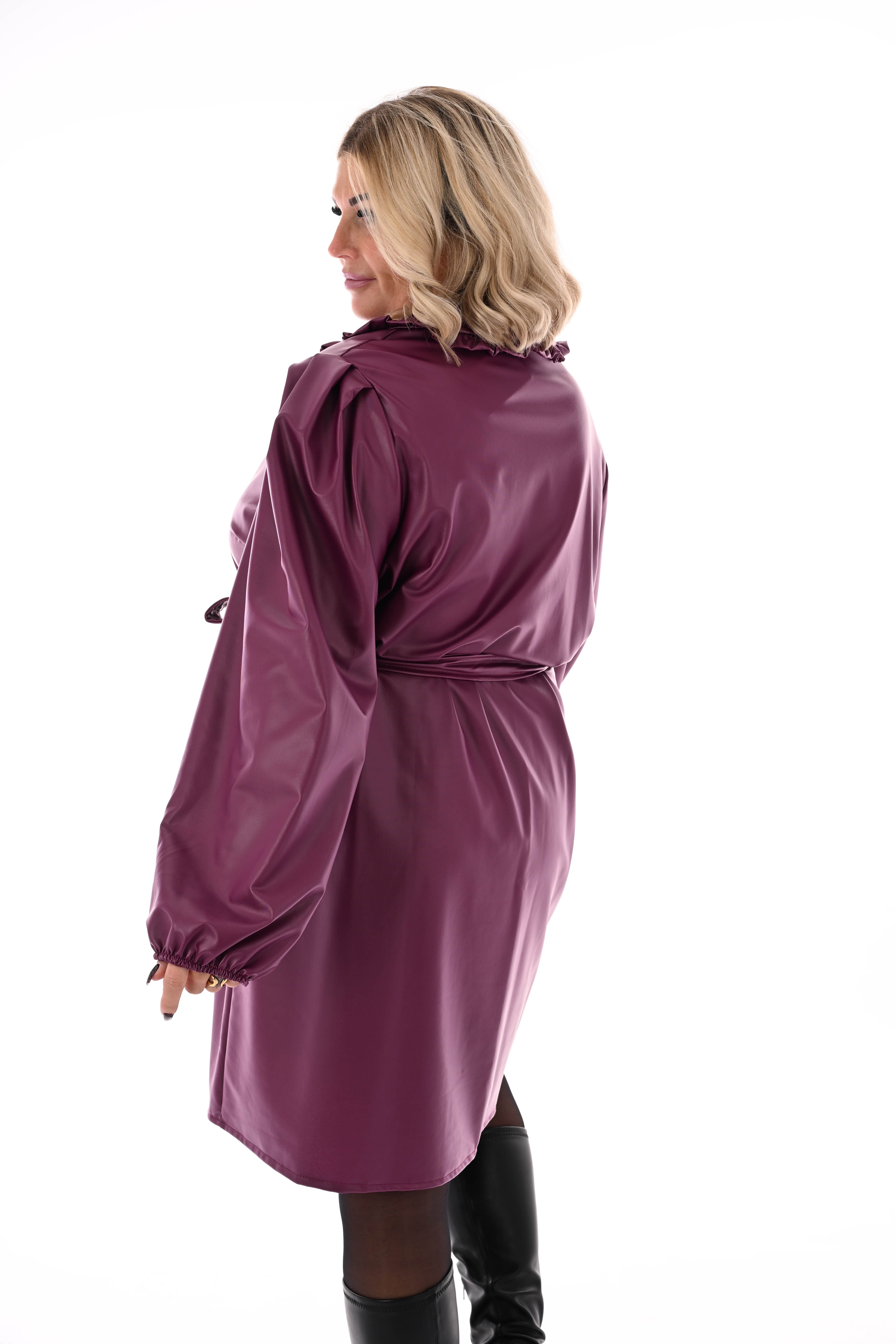 Leatherlook doorknoop jurk met ceintuur cyclaam