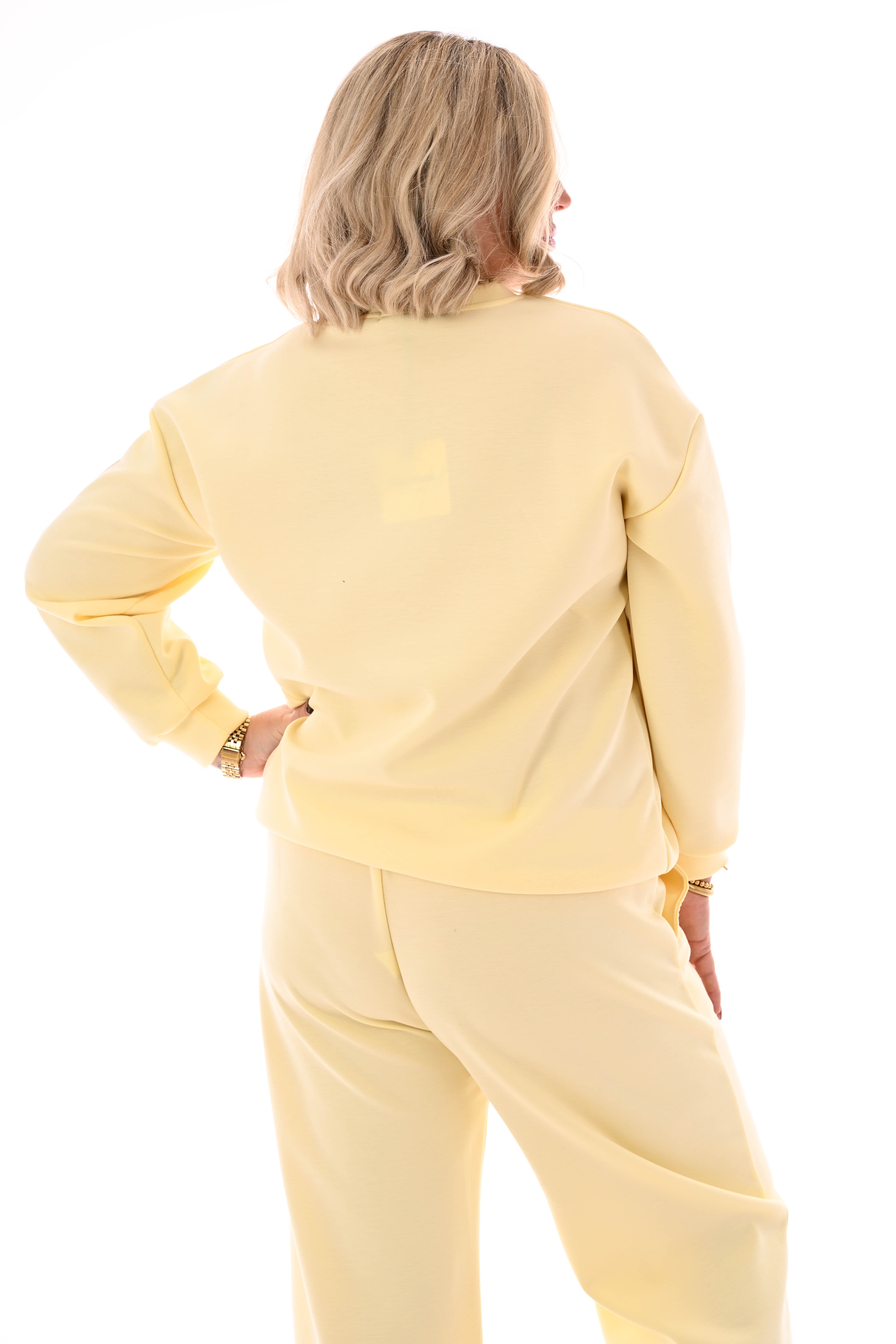Tweedelig pak wijde broek applicatie botergeel