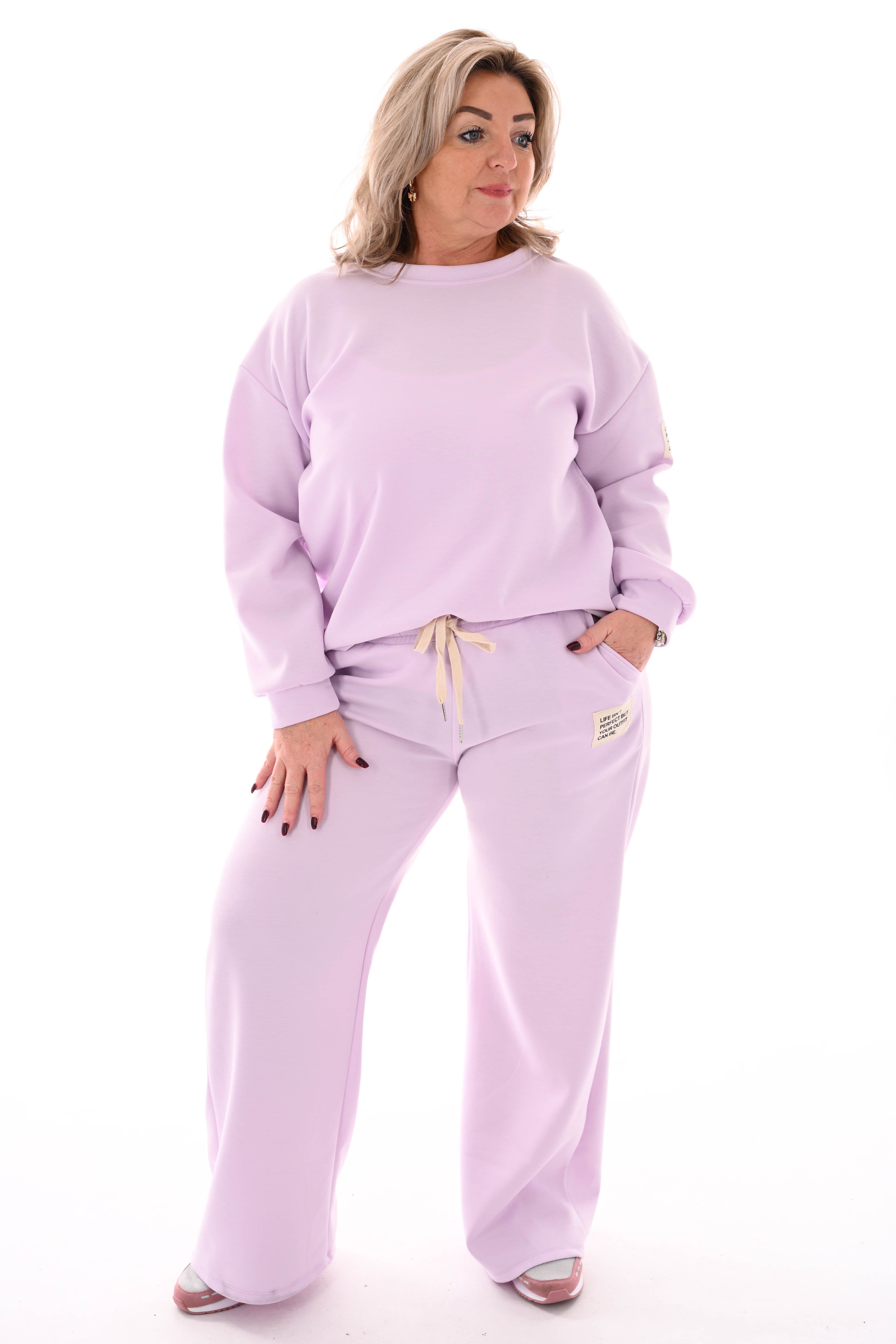 Tweedelig pak wijde broek applicatie lila