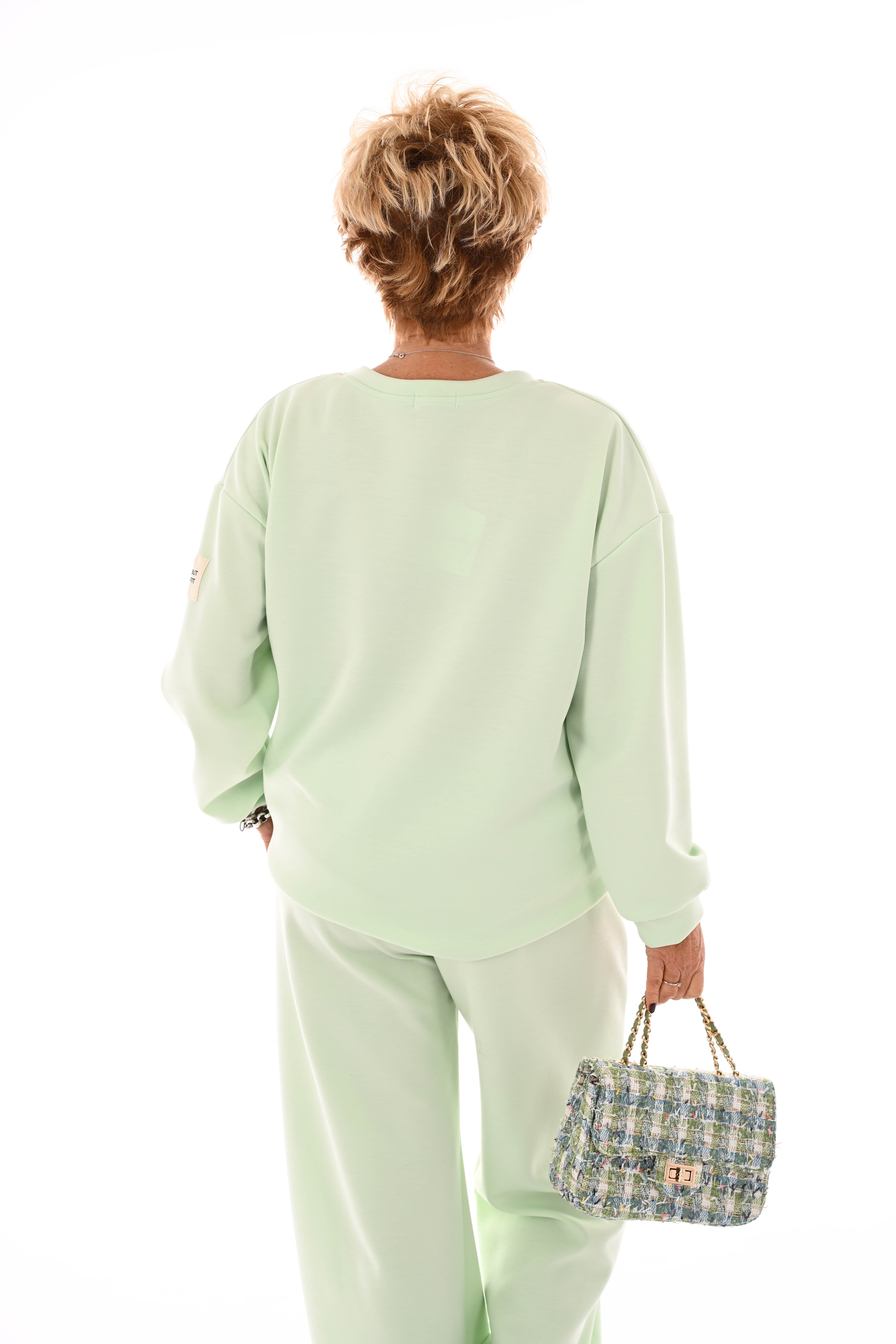 Tweedelig pak wijde broek applicatie lichtgroen