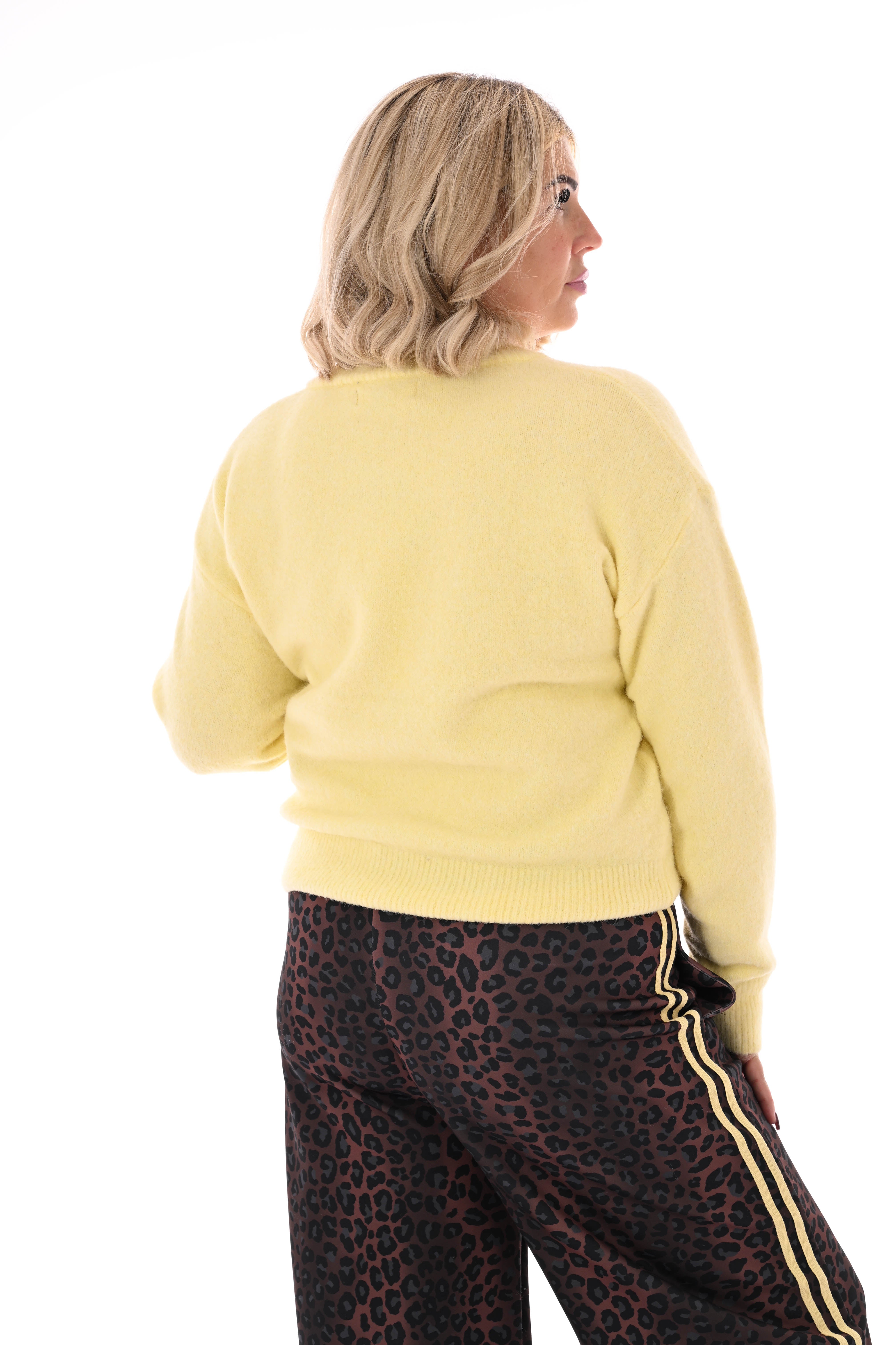 Fijn gebreid vest met knoopjes lichtgeel