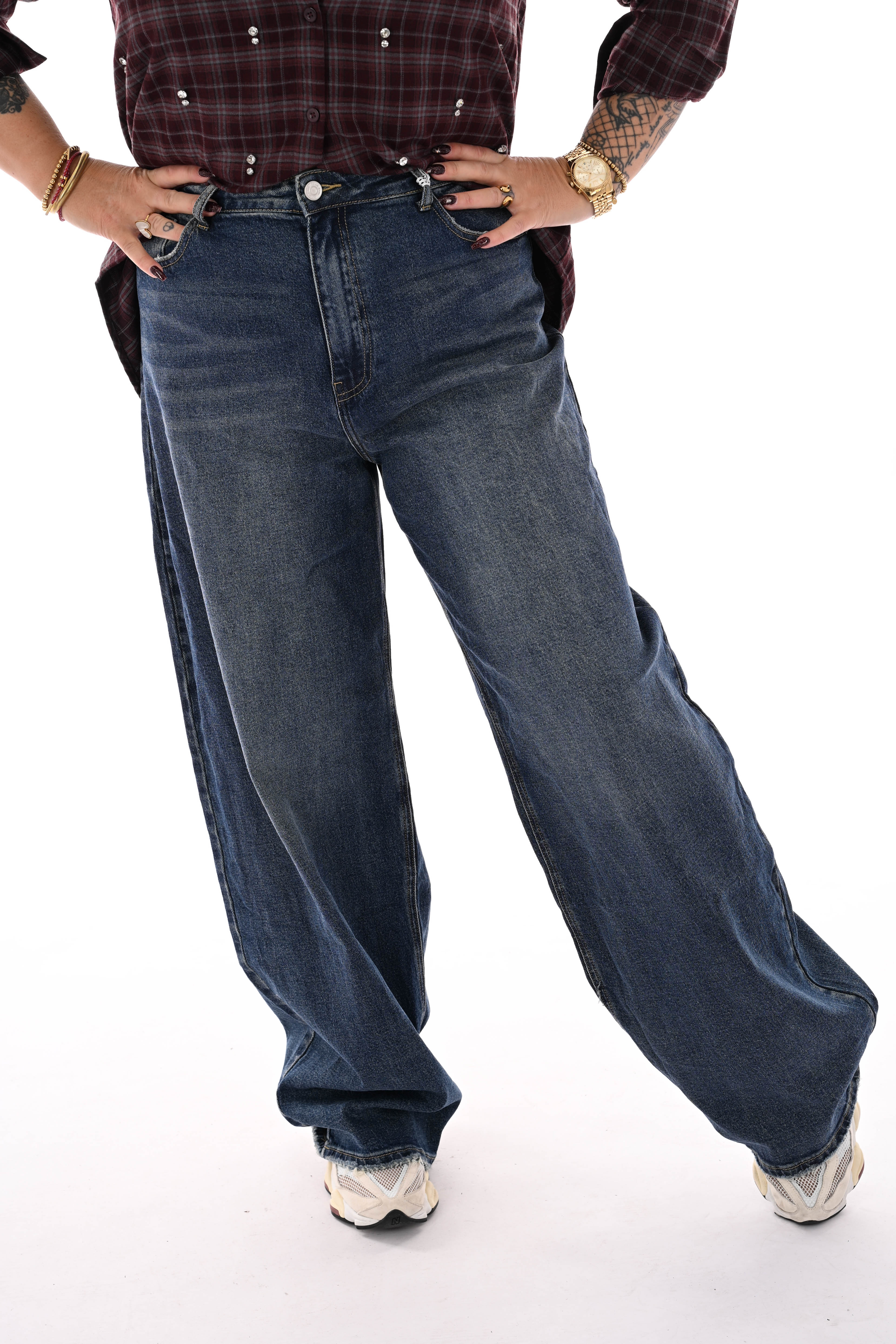 Queen of hearts wide leg stonewash donkerblauw