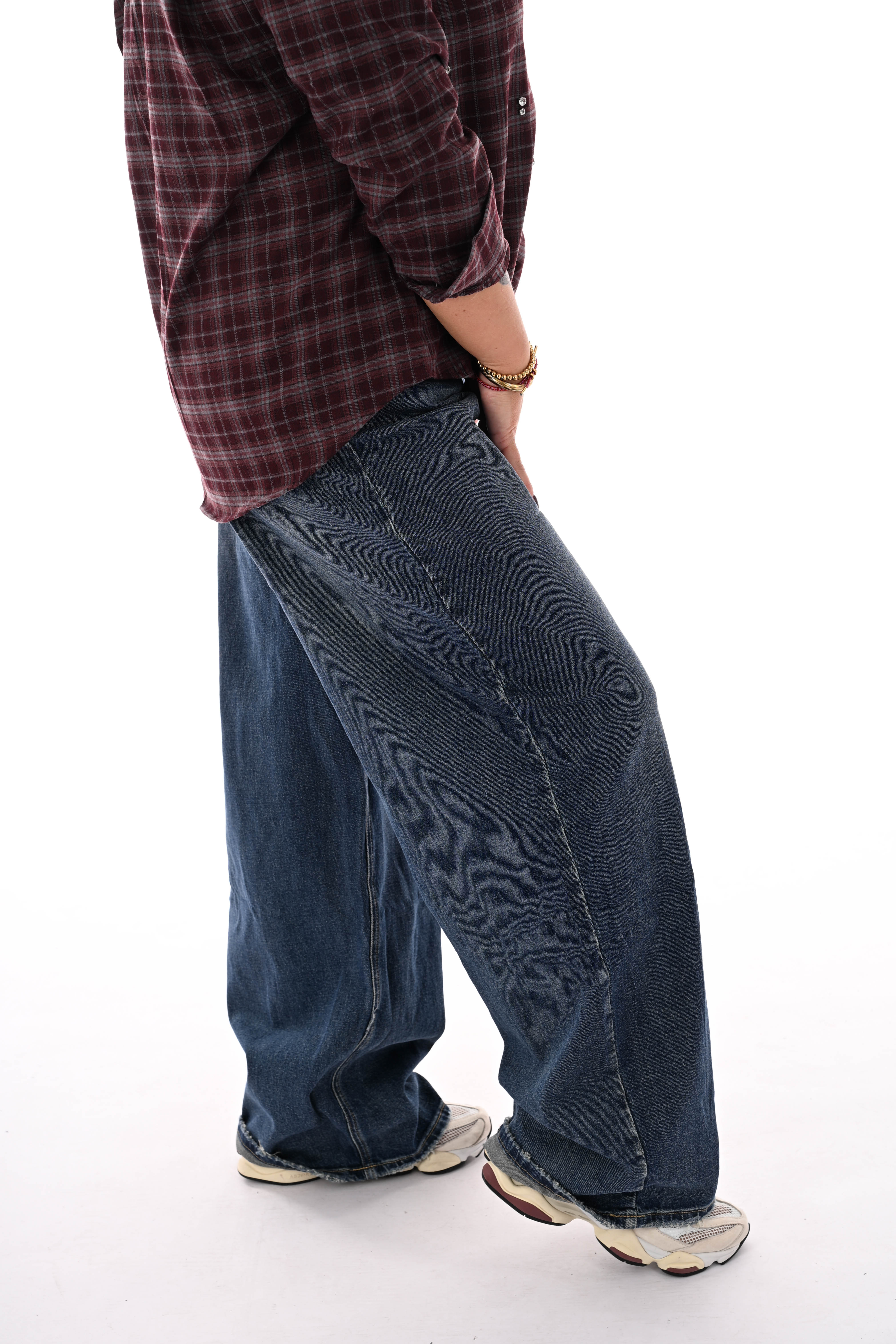 Queen of hearts wide leg stonewash donkerblauw