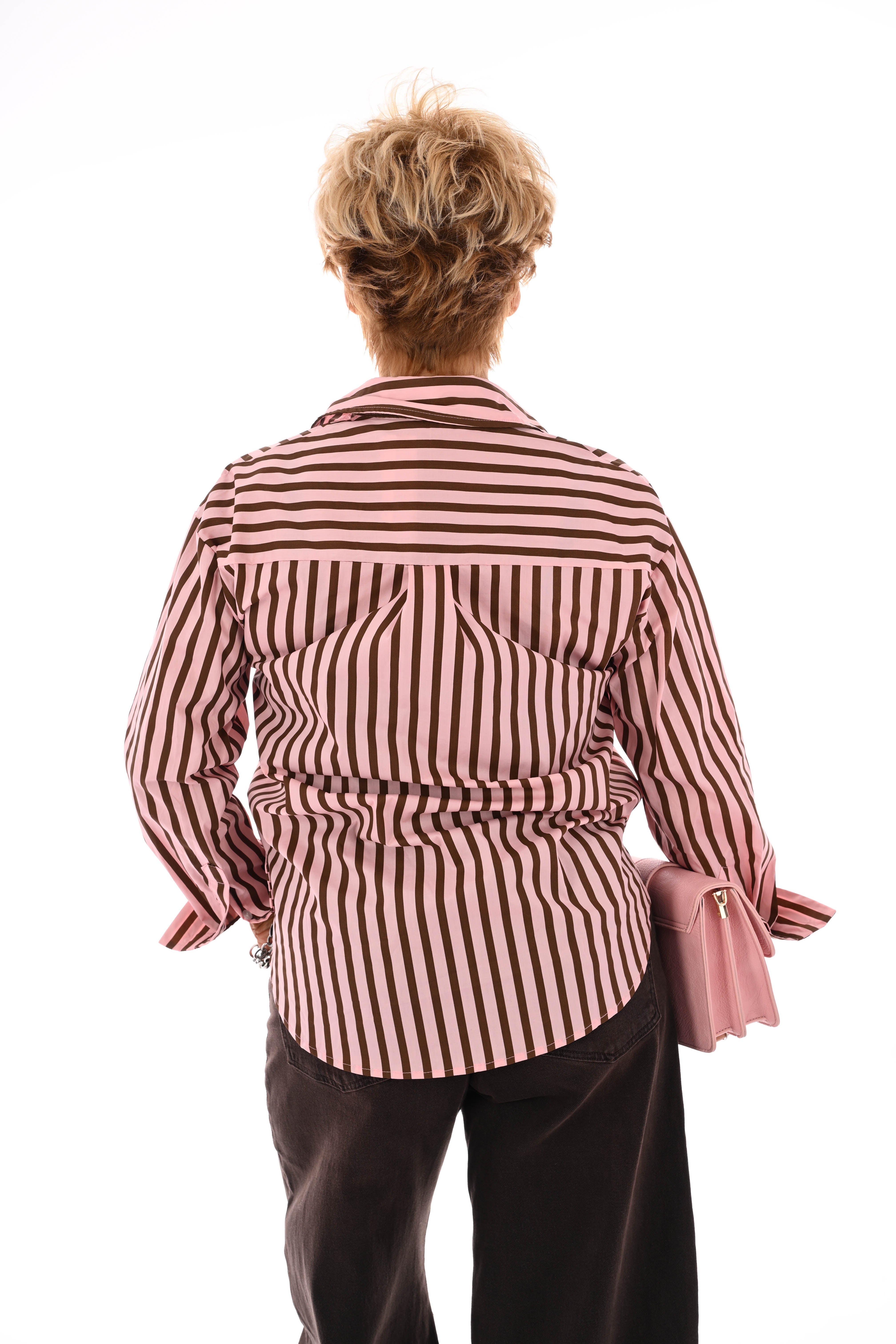 Gestreepte blouse doorknoop lichtroze