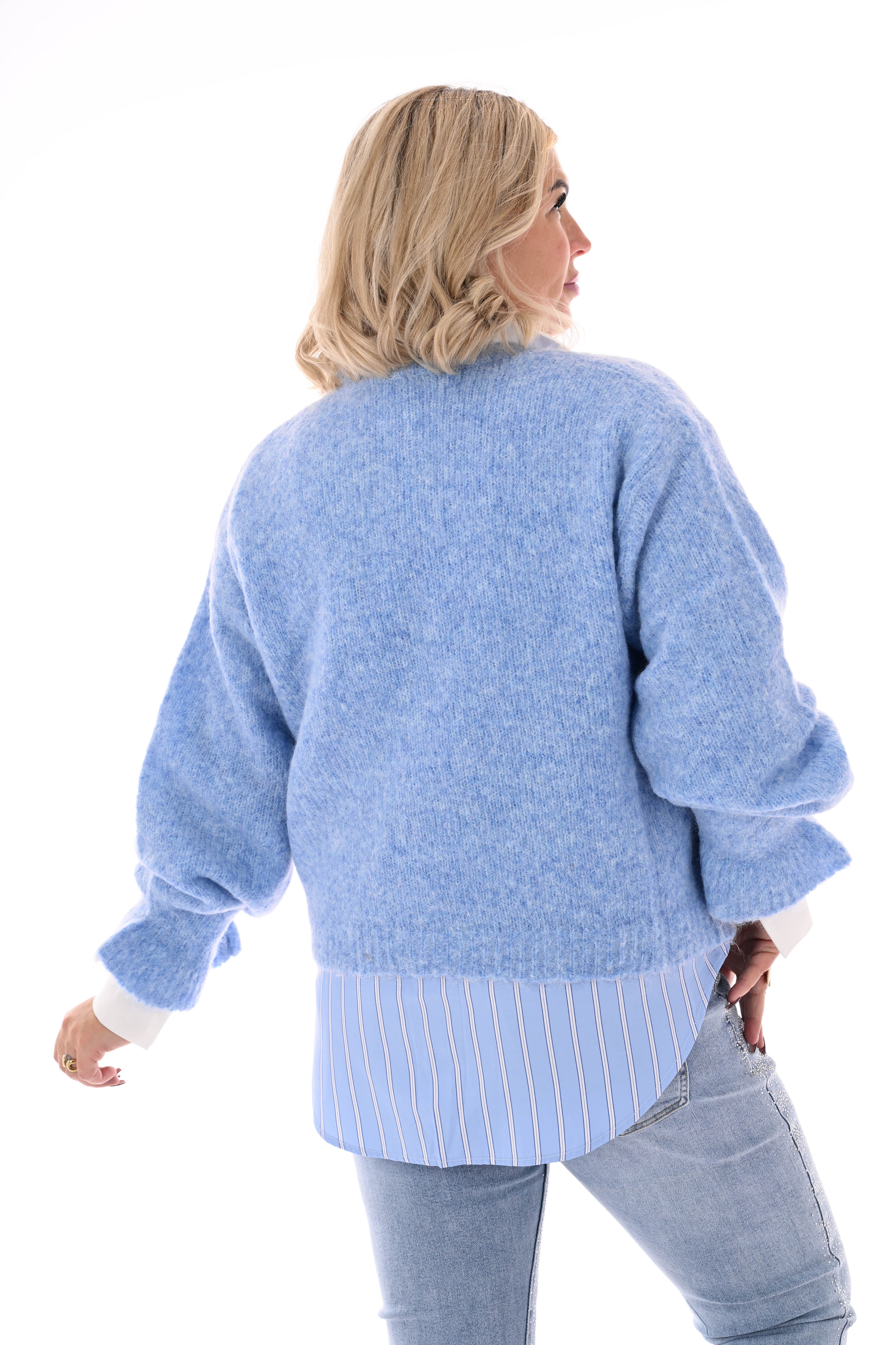 Vest roezelmouwen lichtblauw