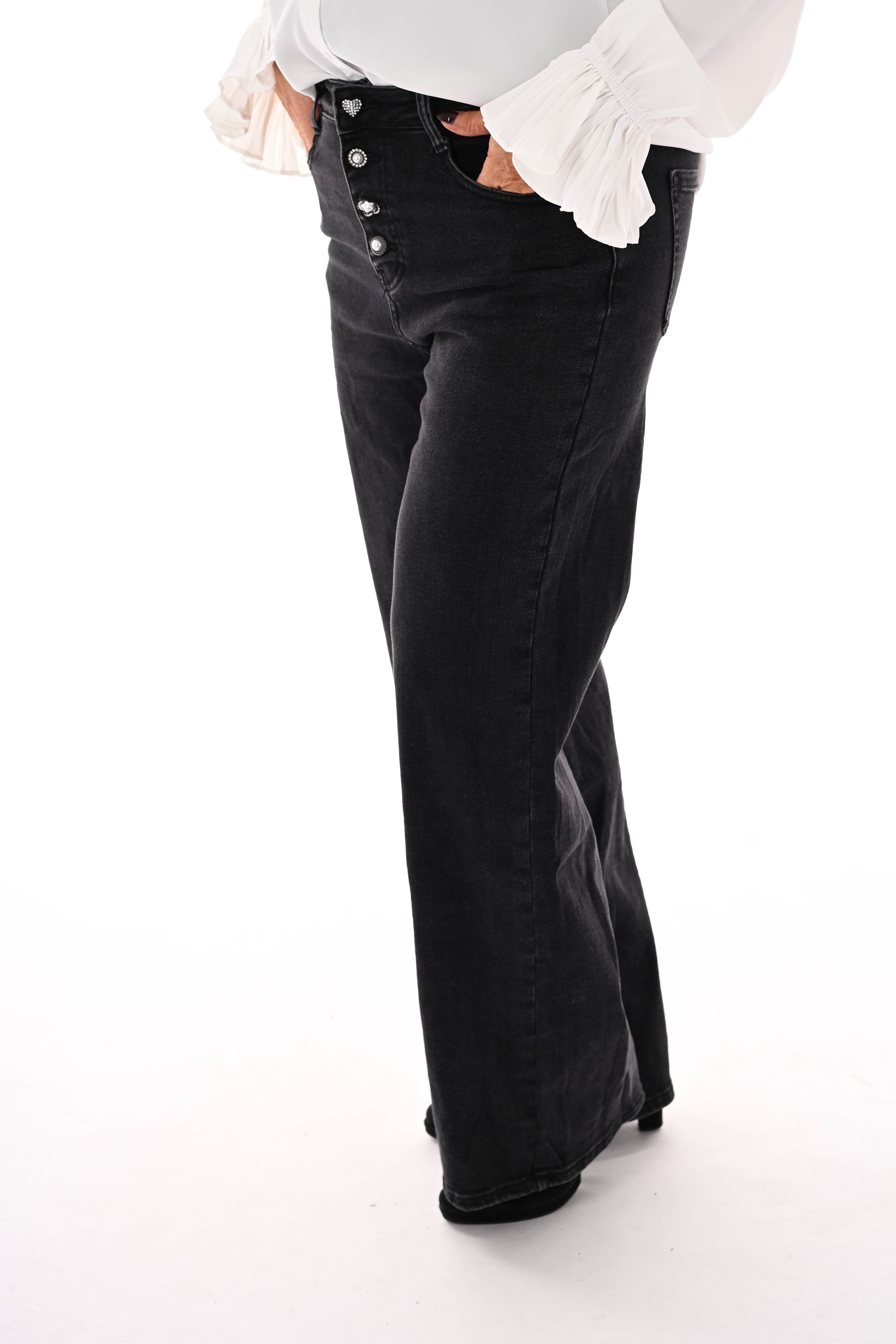 G-smack wide leg sierknopen gemeleerd zwart