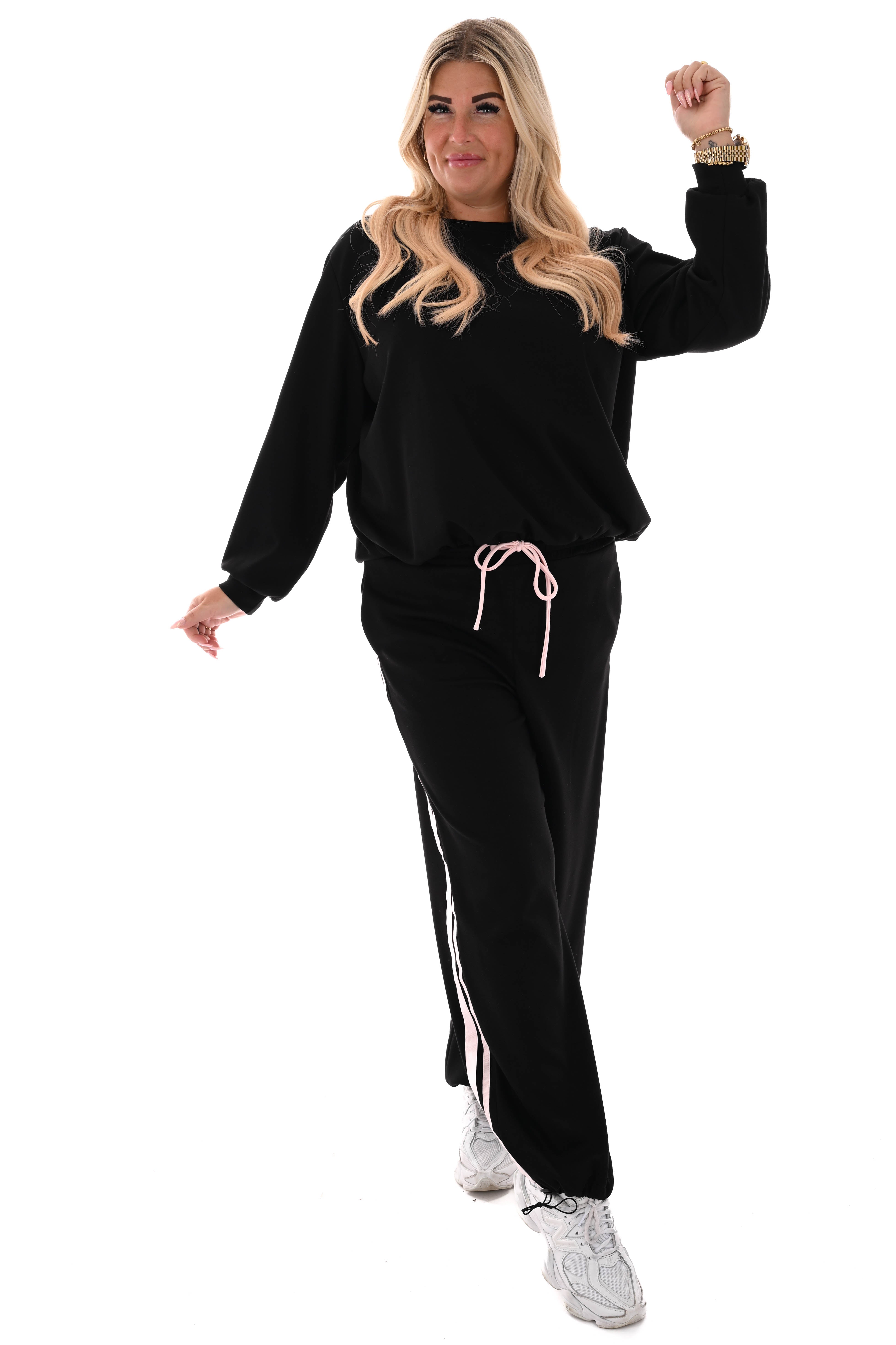 Tweedelig pak met smalle bies aantrekkoord zwart