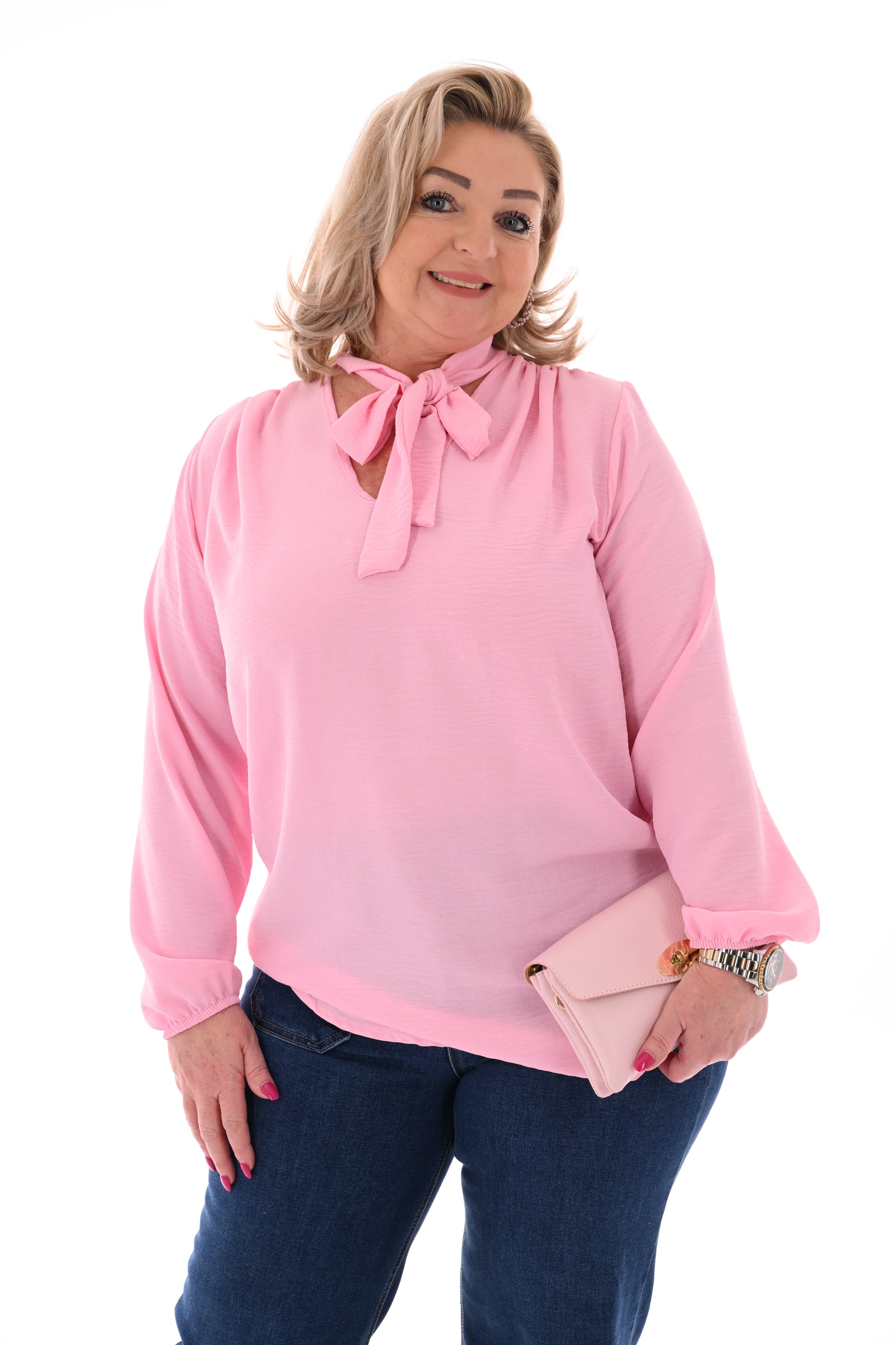 Top lange mouwen met strik lichtroze