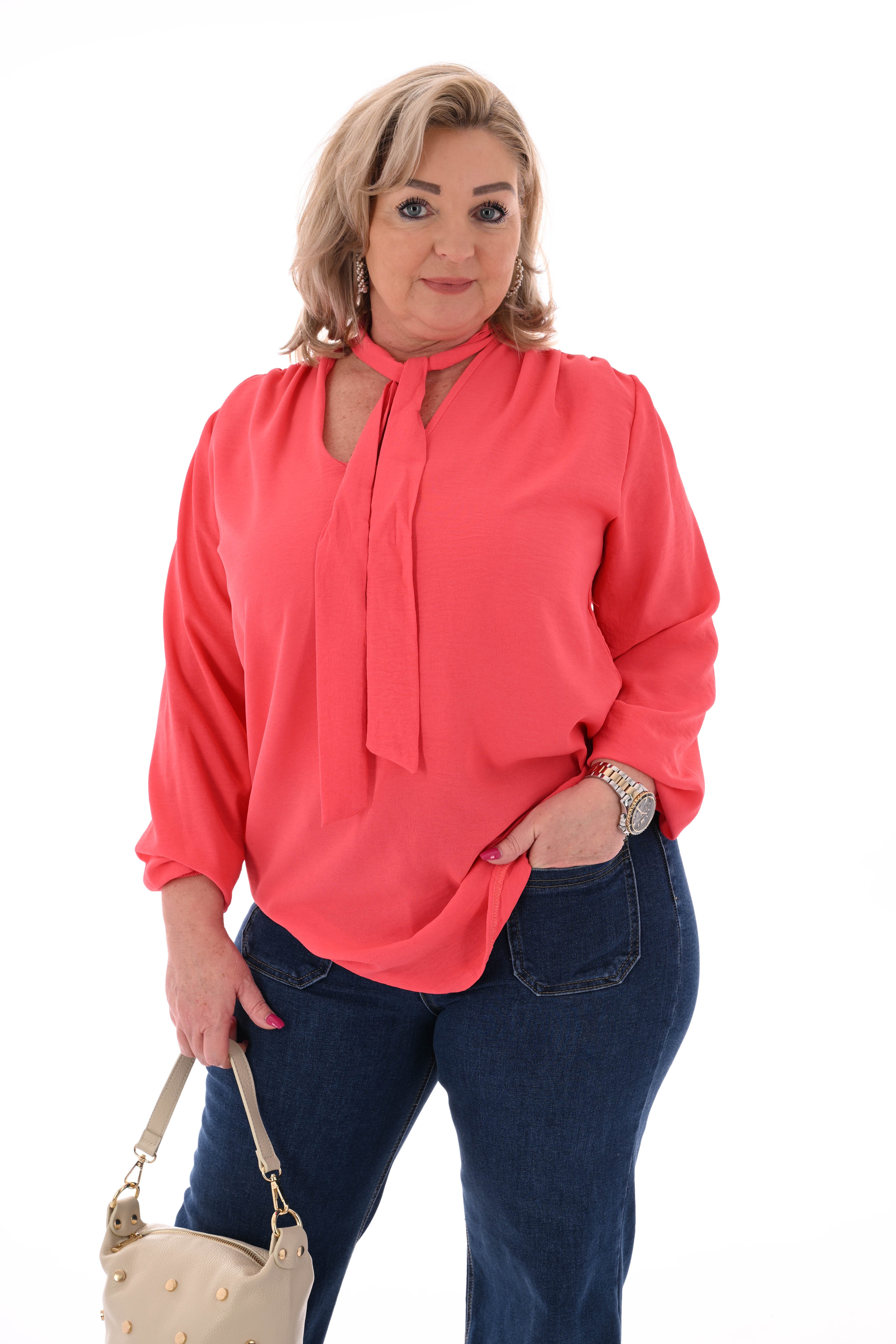 Top lange mouwen met strik koraal