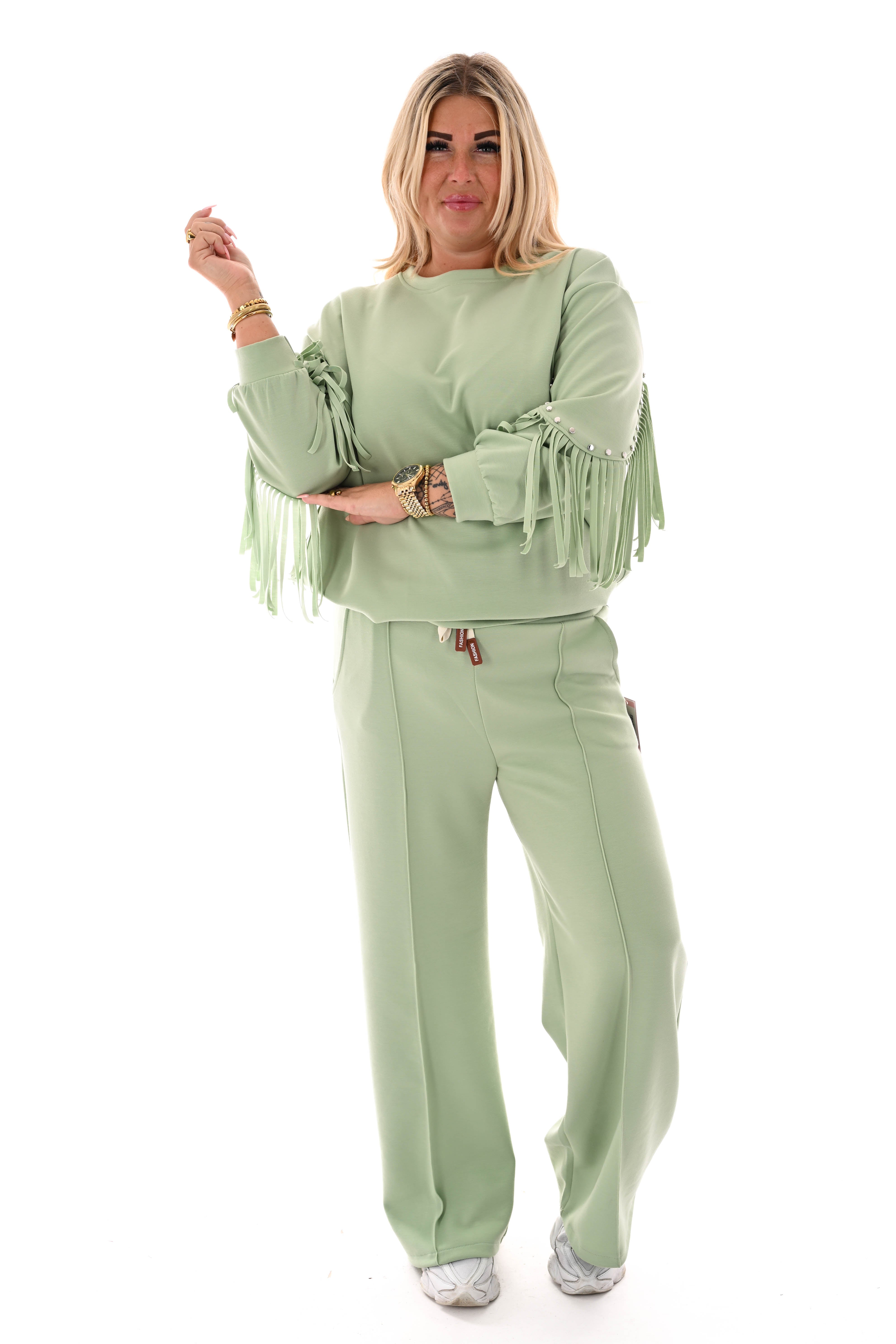 Wijde joggingsbroek met naad uni lindegroen