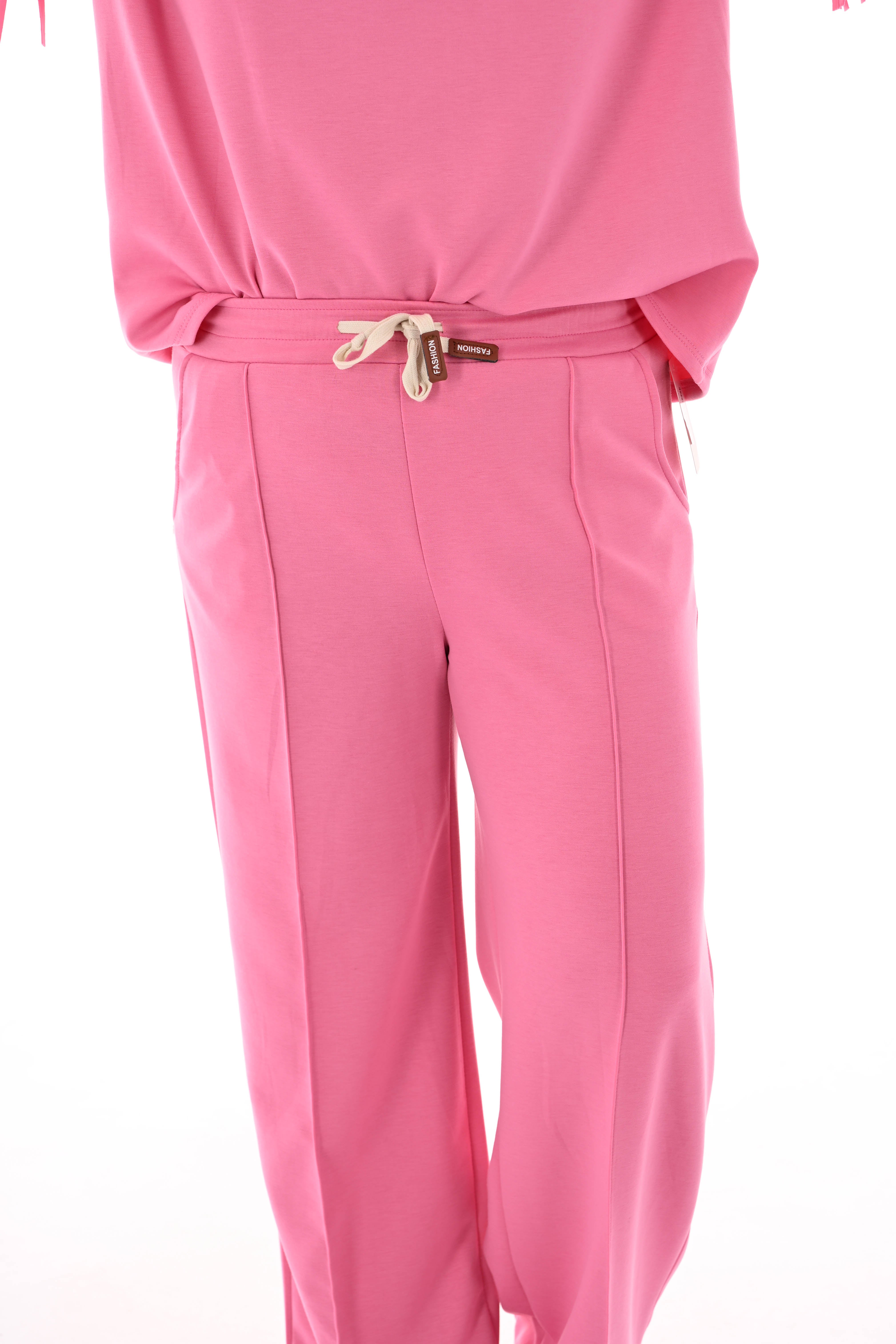 Wijde joggingsbroek met naad uni roze